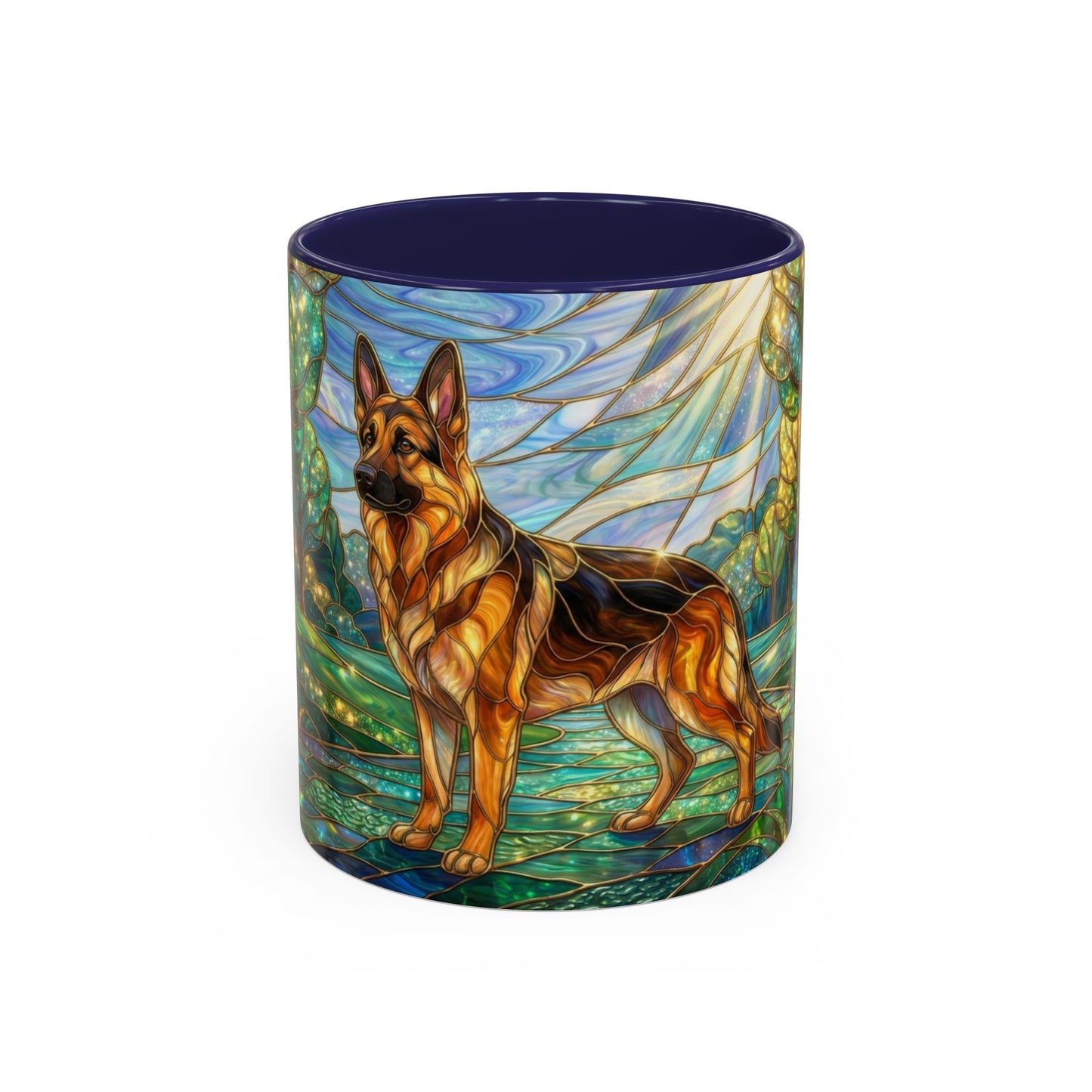 Stained Glass German Shepherd Mug, Dog Lover Coffee Mug, German Shepherd Art Cup, Pet Memorial Gift, Colorful Dog Mug, Nature Art Mug