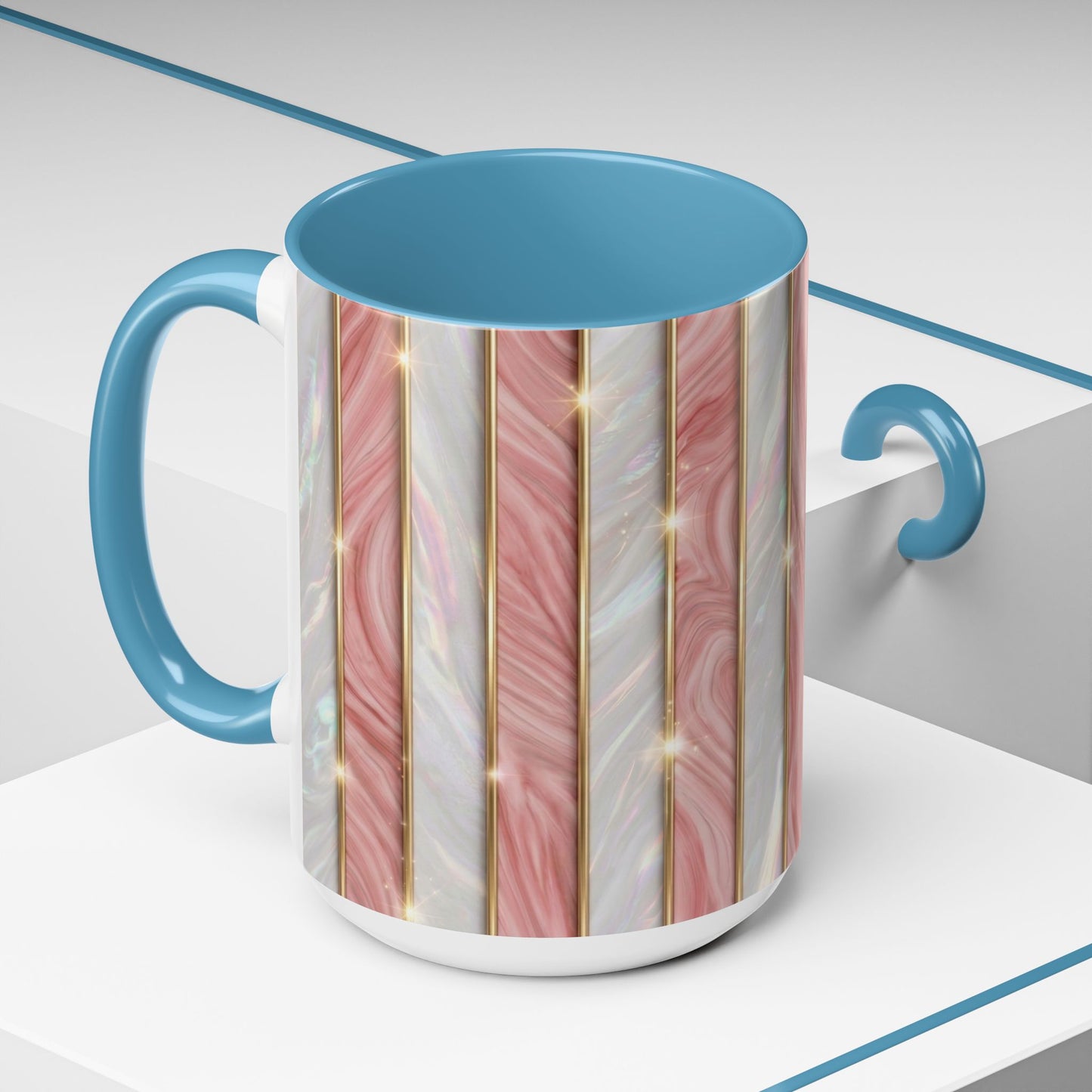 Pink Marble Coffee Mug, Gold Stripe Faux Agate Cup, Glam Desk Accessory, Elegant Tea Mug, Luxury Gift for Her, Chic Office Desk Decor