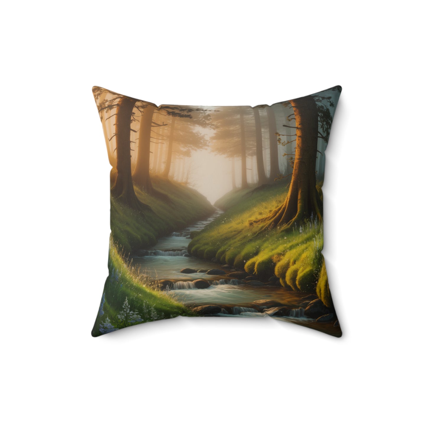 Serene Forest Stream Design Nature Decor Forest Stream Throw Pillow