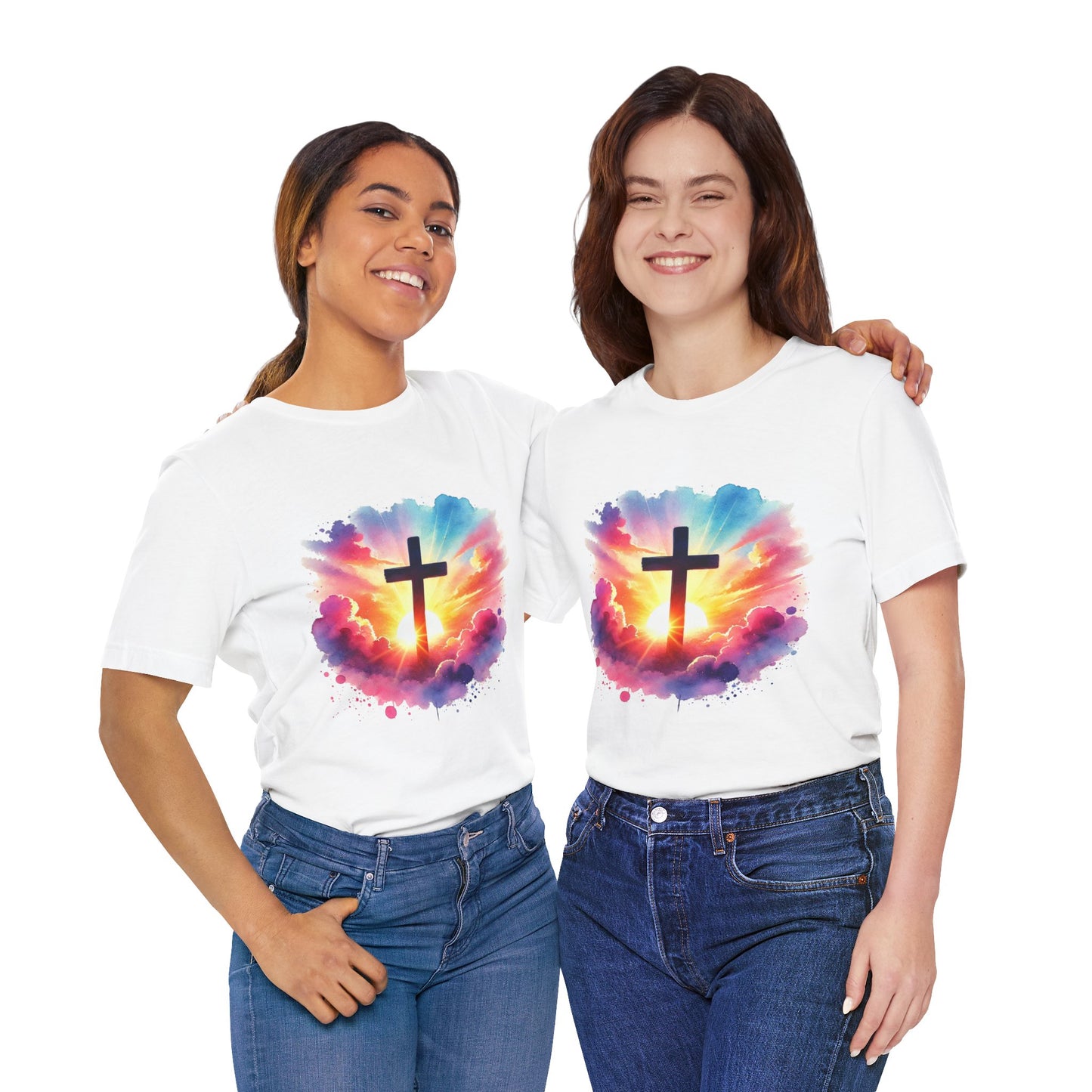 Faith Cross Sunburst Christian Tee | Inspirational Christian T-Shirt | Colorful Sunrise Cross Shirt | Faith Gifts for Women Men