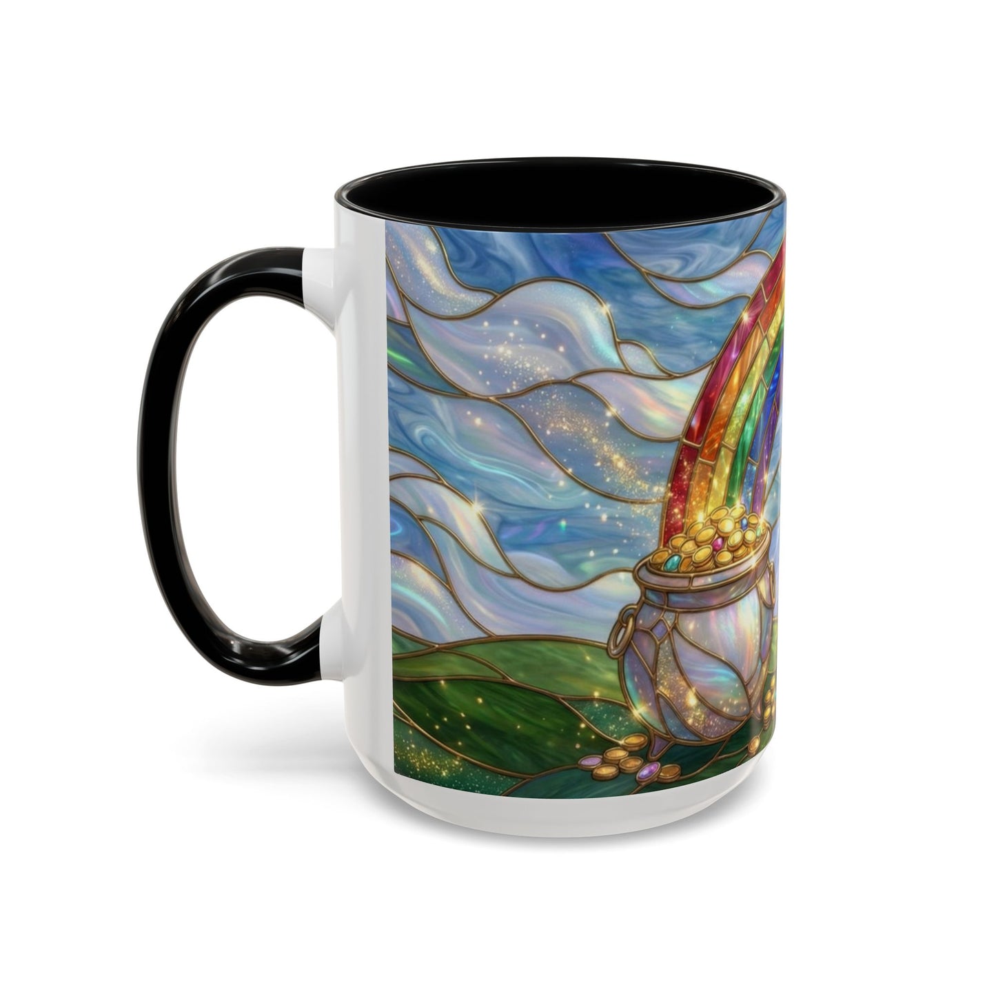 Stained Glass Rainbow Mug, Pot Of Gold Coffee Cup, St Patricks Day Gift, Whimsical Magical Art Mug, Lucky Irish Leprechaun Treasure