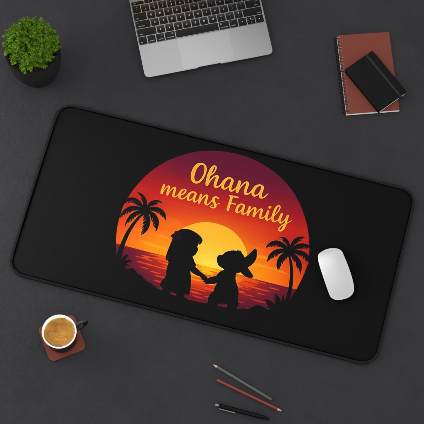 Ohana Means Family Desk Mat – Tropical Mouse Pad, Extended Gaming Mat, Aesthetic Office Decor, Cute Anime Desk Setup Gift