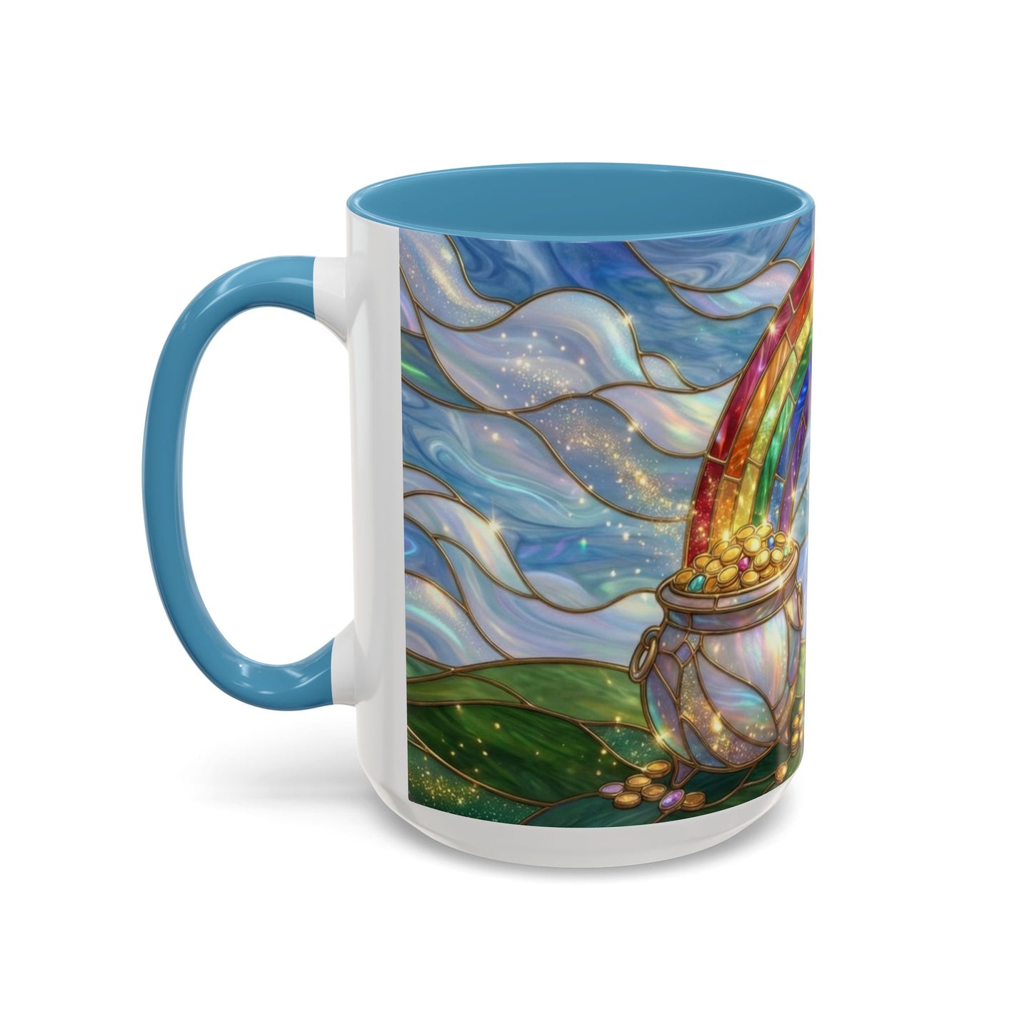 Stained Glass Rainbow Mug, Pot Of Gold Coffee Cup, St Patricks Day Gift, Whimsical Magical Art Mug, Lucky Irish Leprechaun Treasure