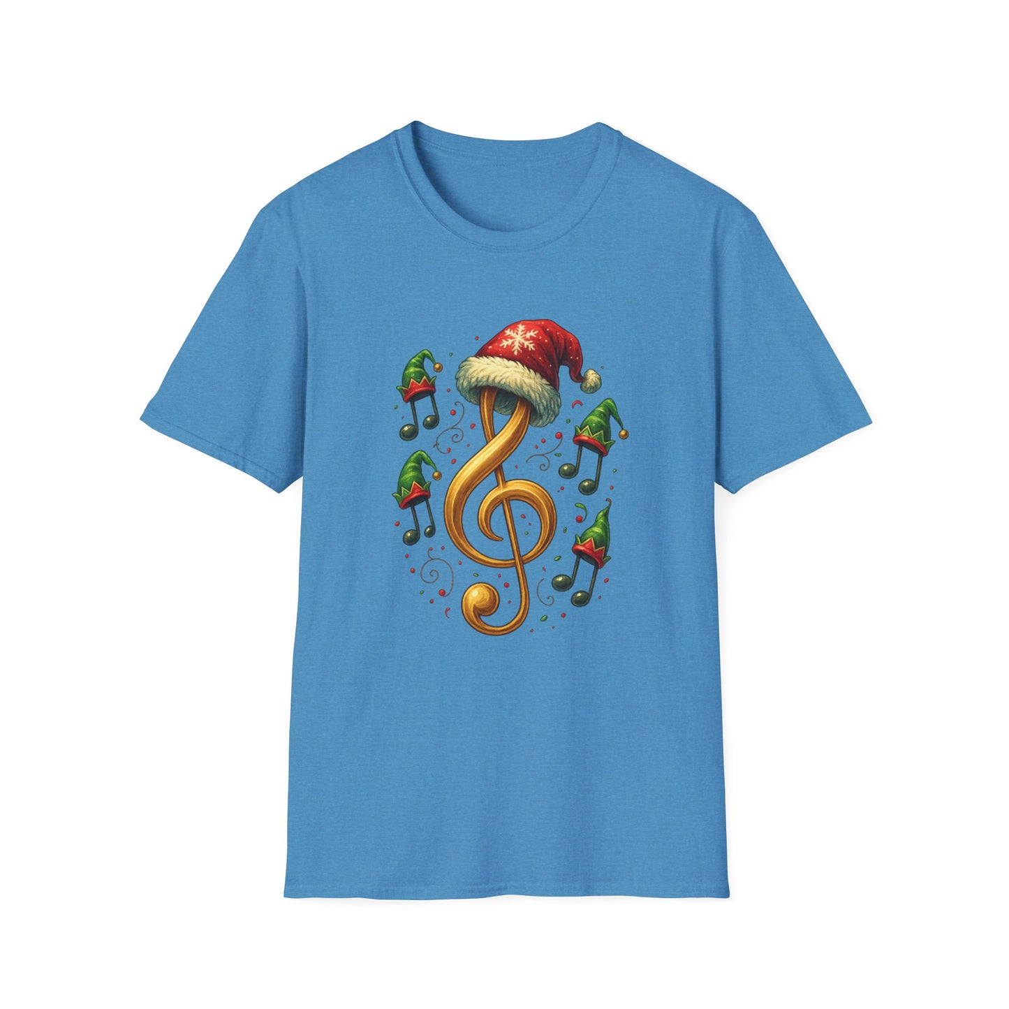 Christmas Music Shirt, Treble Clef Santa Hat Tee, Music Notes Elf Hats Christmas Shirt, Holiday Music Lover Gift, Funny Music Teacher Tee