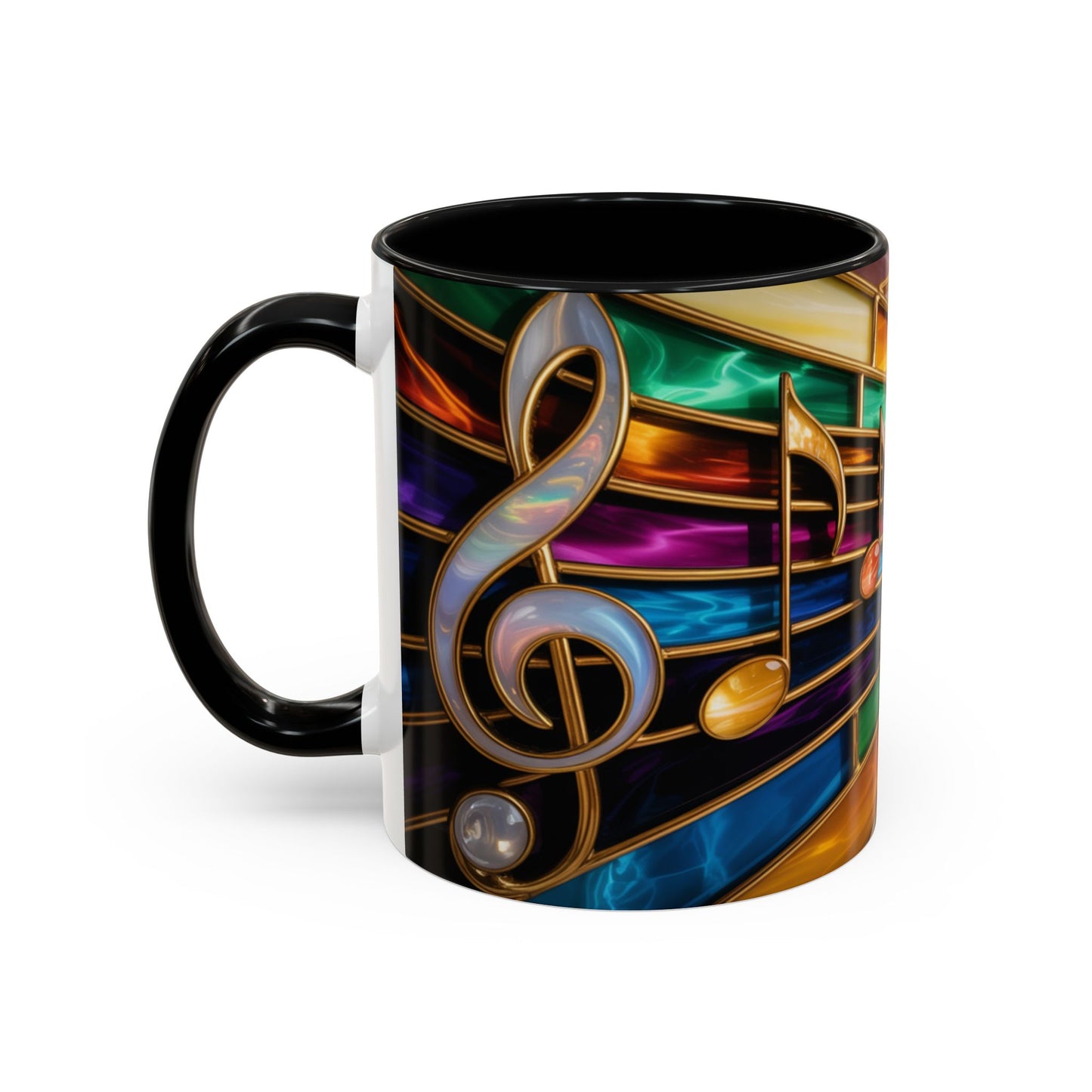 Stained glass music mug, musical notes coffee cup, colorful musician gift mug, music lover present, treble clef art mug, music teacher gift