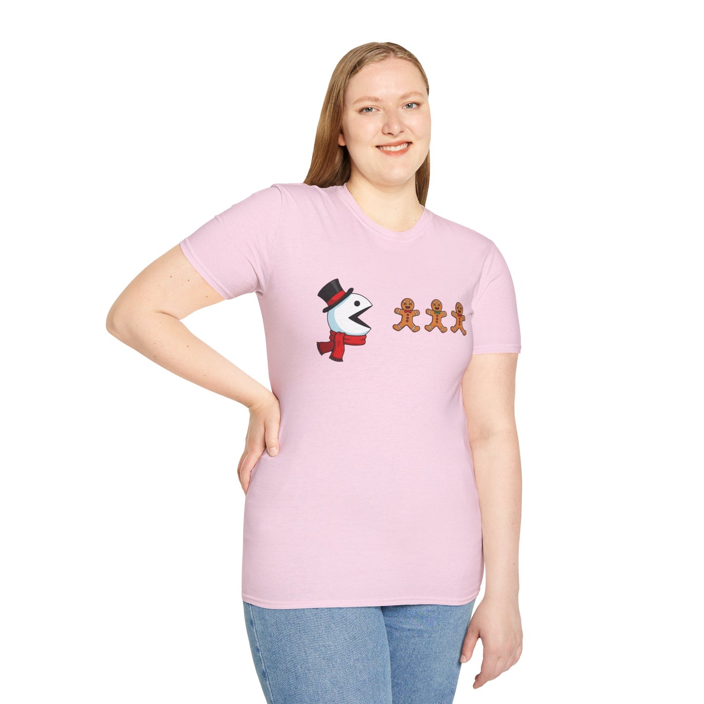 Snowman Pacman Christmas Shirt, Funny Gingerbread Men Tee, Cute Holiday Snowman T-Shirt, Christmas Humor Graphic Tee, Winter Holiday Shirt