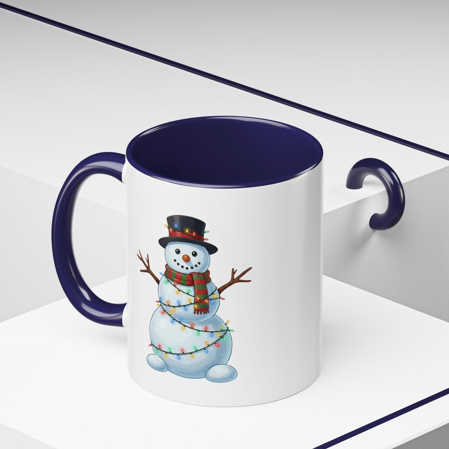Snowman Christmas Mug, Snowman Wrapped in Lights Mug, Holiday Coffee Cup, Cute Winter Snowman Cup, Christmas Gift Mug, Xmas Cocoa Mug