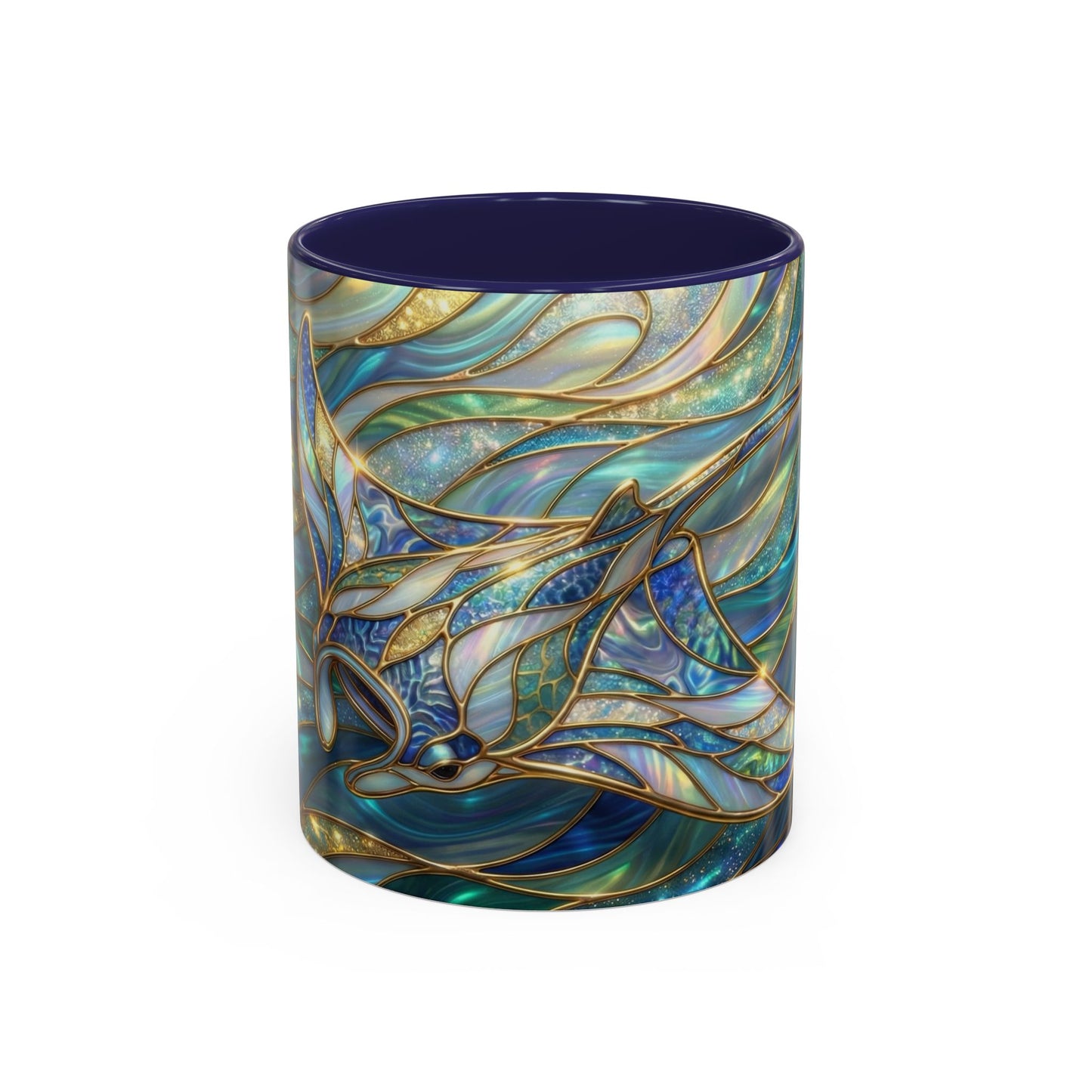 Stained Glass Manta Ray Mug, Ocean Coffee Cup, Manta Ray Art Mug, Nautical Gift, Coastal Decor Mug, Marine Life Coffee Cup