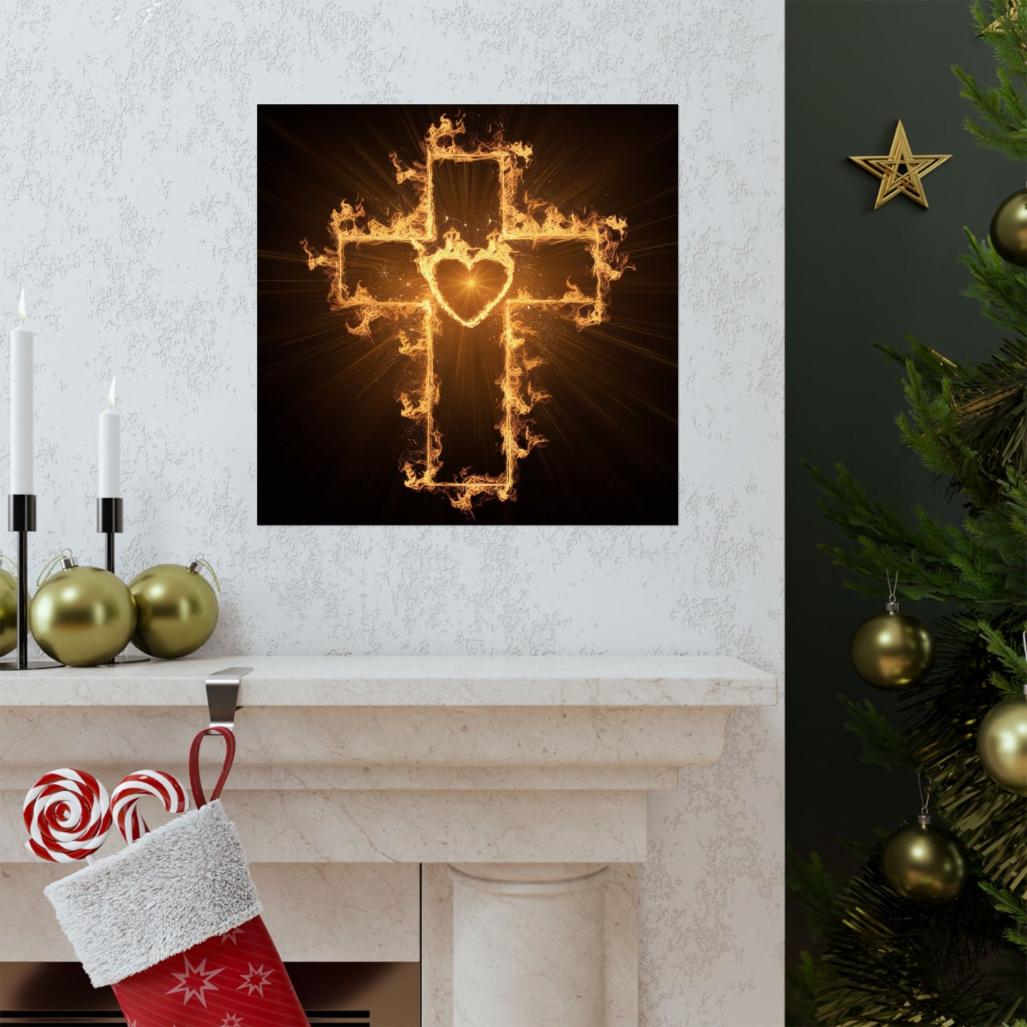 Spiritual Matte Vertical Posters - Fiery Cross Design