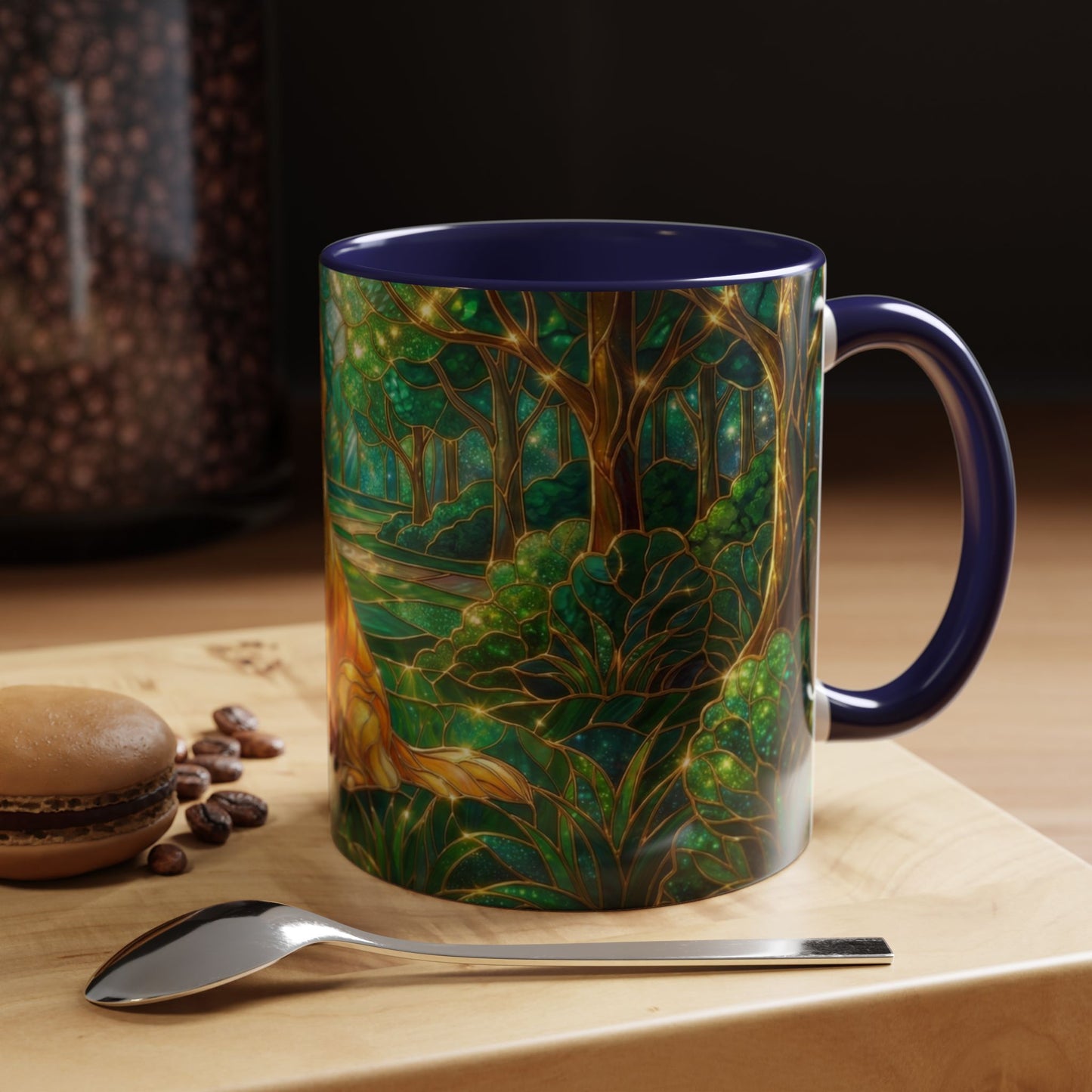 Stained Glass Dog Mug, Golden Retriever Coffee Cup, Pet Lover Ceramic Mug, Forest Art Animal Mug, 11oz 15oz Gift