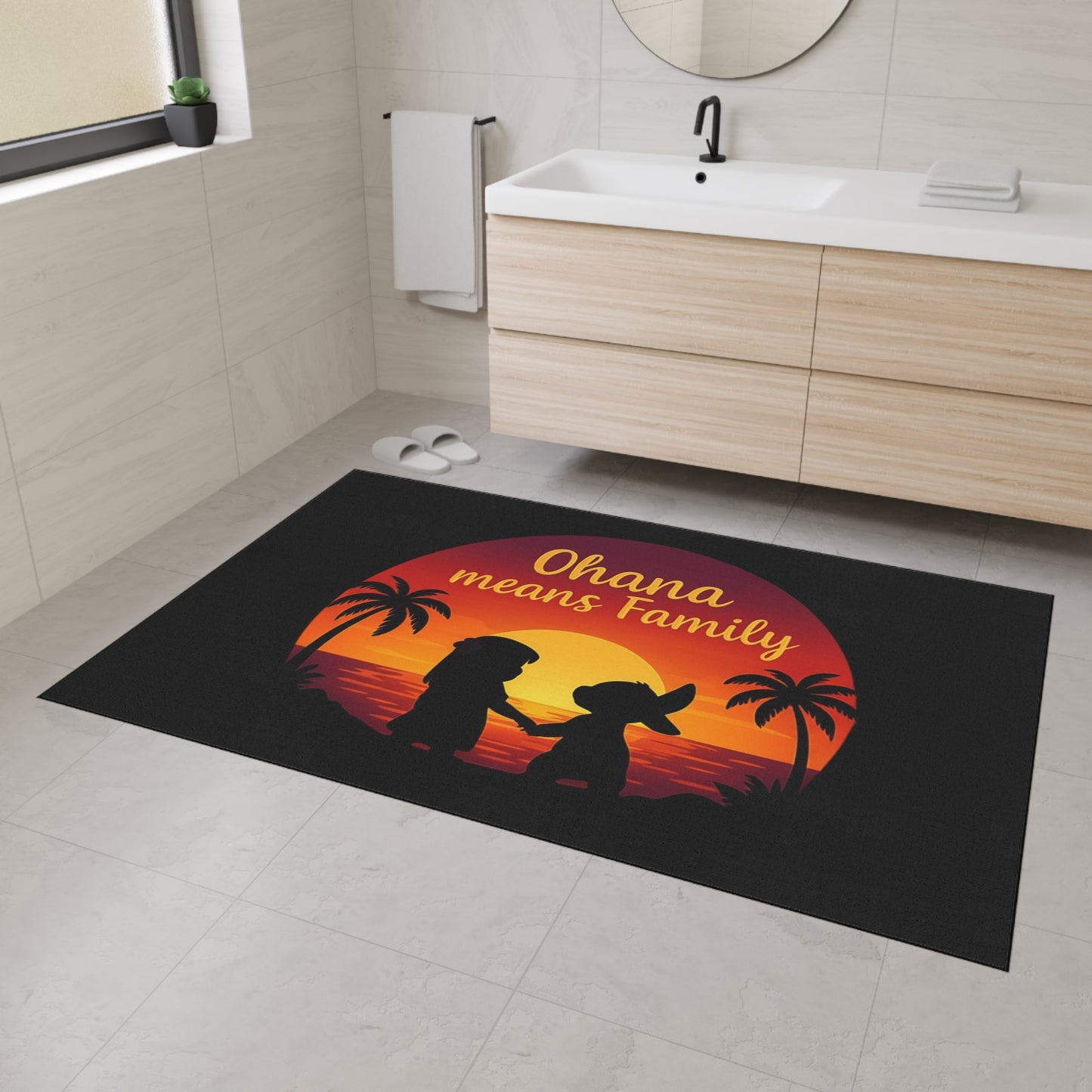 Ohana Means Family Doormat - Family Inspired Entry Rug - Cute Family Welcome Mat - Tropical Sunset Indoor Home Decor