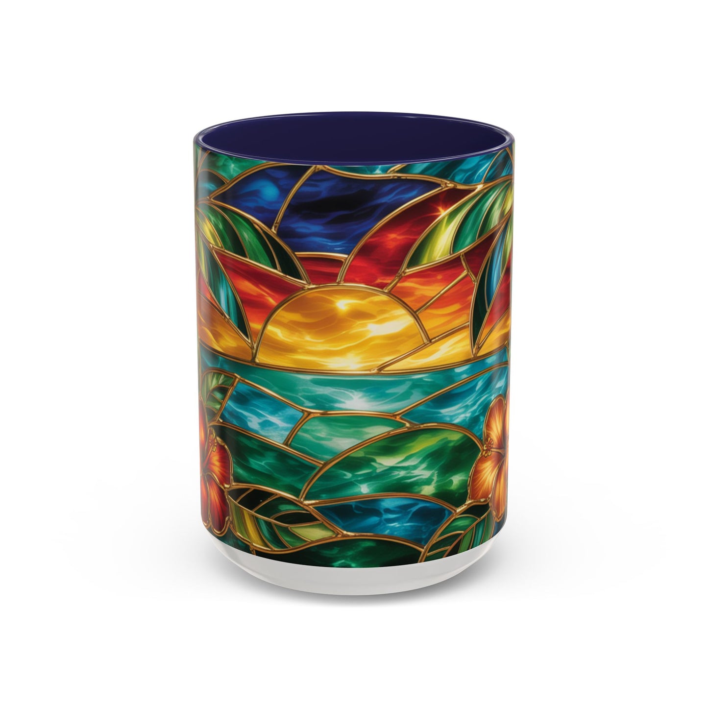 Stained Glass Tropical Sunset Mug, Hibiscus Flower Coffee Cup, Beach Lover Gift, Colorful Palm Tree Mug, Coastal Art Drinkware, Summer Cup