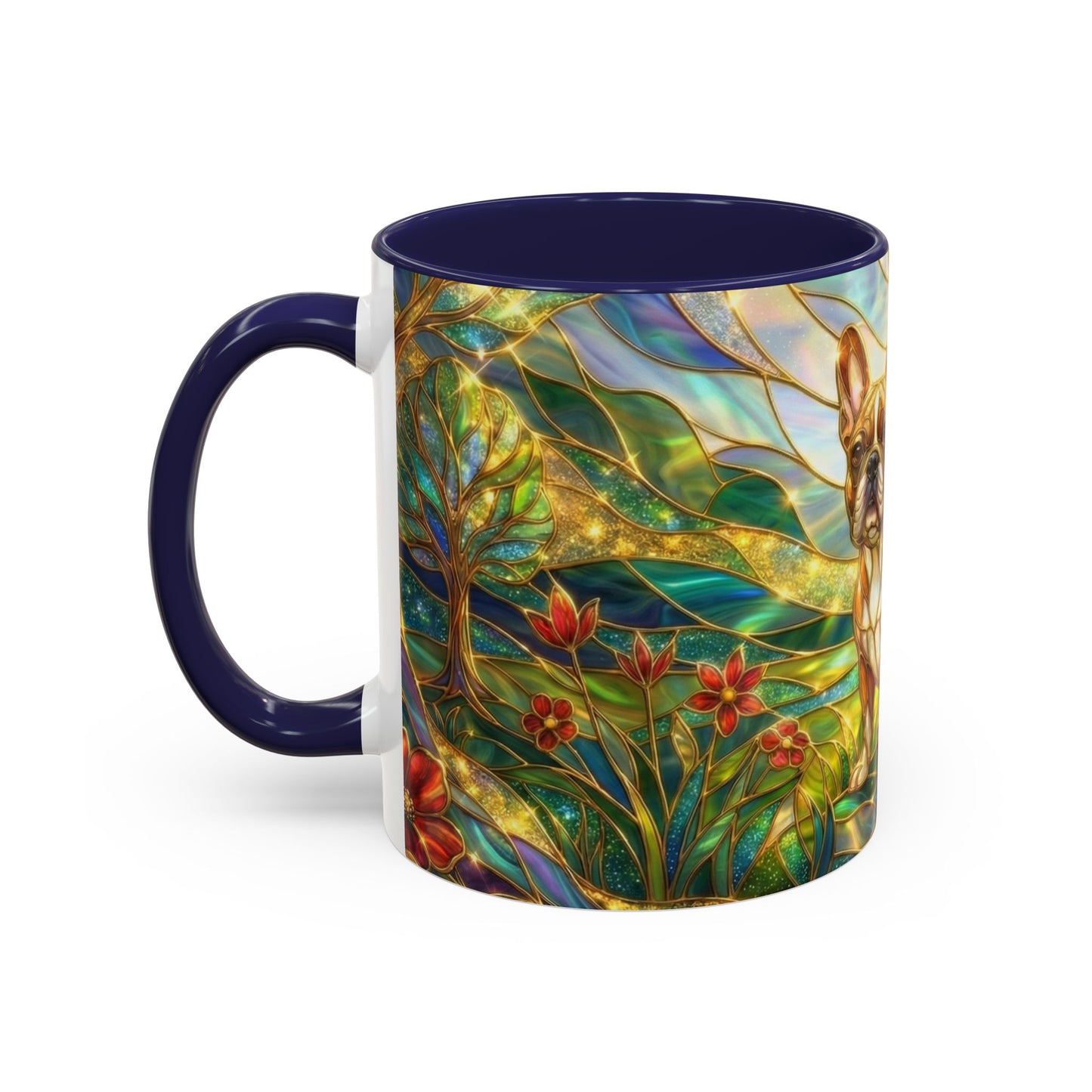 Stained Glass French Bulldog Mug, Frenchie Dog Coffee Mug, Dog Lover Gift Cup, Colorful Art Nouveau Dog Mug, Pet Lover Gift