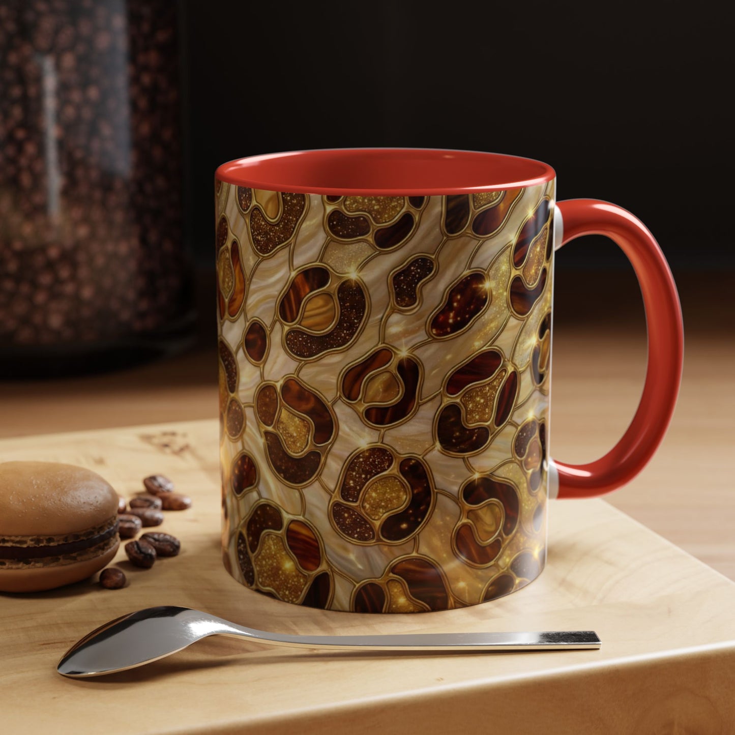 Stained Glass Leopard Print Mug, Gold Cheetah Coffee Cup, Luxury Animal Print Gift, Glam Mosaic Tea Mug, Trendy Desk Decor For Her Gifts