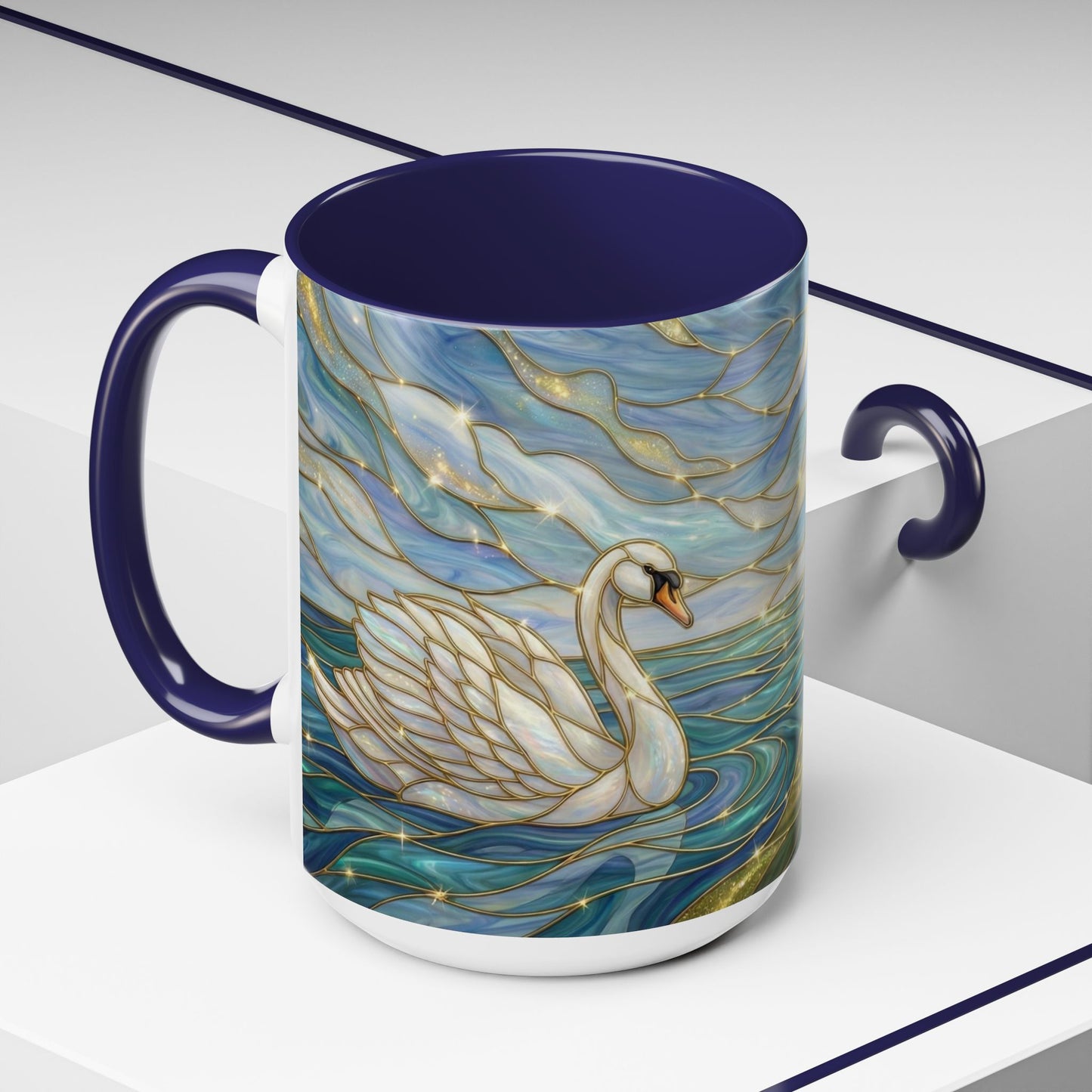 Swan And Horse Coffee Mug, Stained Glass Fantasy Art Mug, Elegant Animal Coffee Cup, Mythical Nature Gift, 11oz 15oz Ceramic Mug