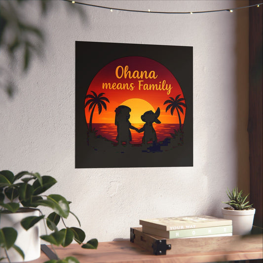Ohana Means Family Poster - Sunset Wall Art, Family Inspired Print, Hawaiian Quote Decor, Family Room Aesthetic