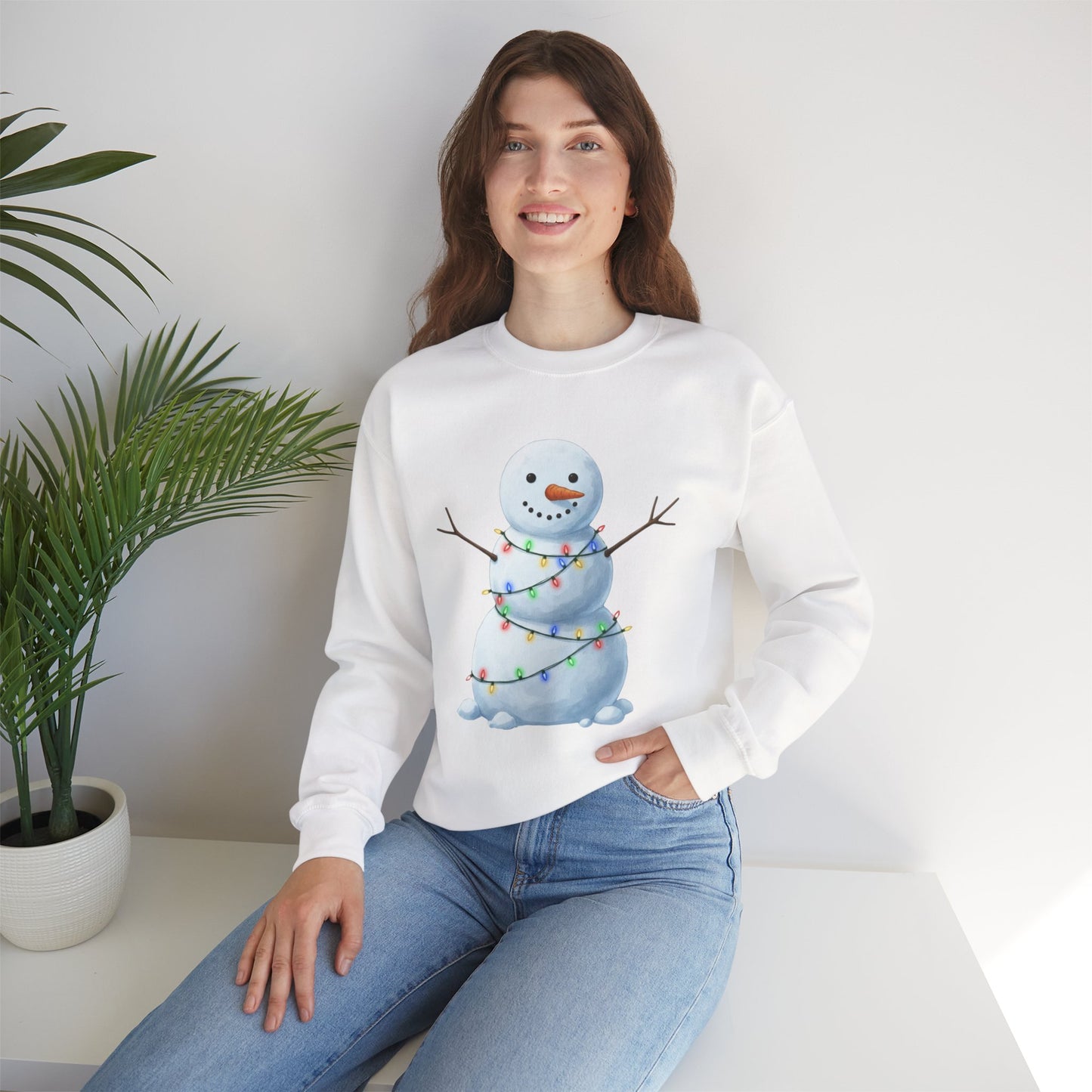 Cute Snowman Christmas Sweatshirt, Holiday Snowman Lights Sweater, Winter Snowman Crewneck, Cozy Christmas Gift, Festive Holiday Shirt
