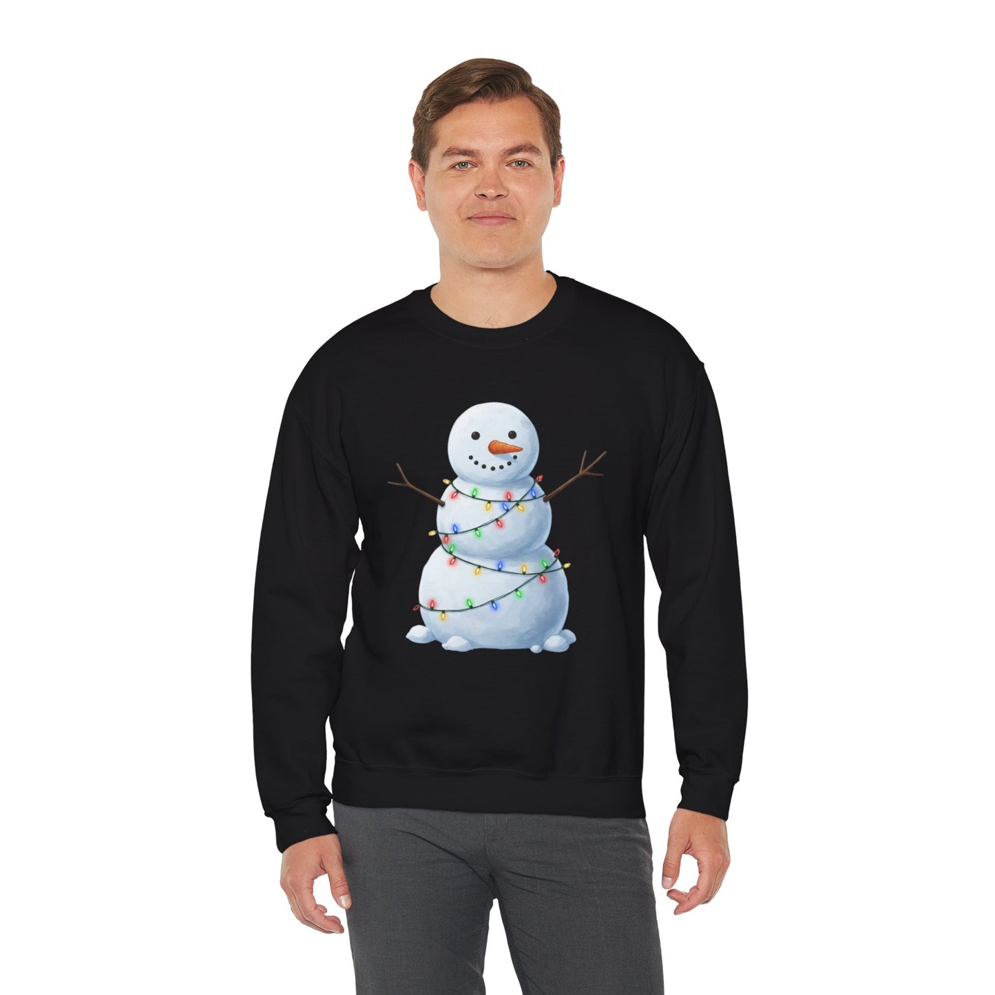 Cute Snowman Christmas Sweatshirt, Holiday Snowman Lights Sweater, Winter Snowman Crewneck, Cozy Christmas Gift, Festive Holiday Shirt