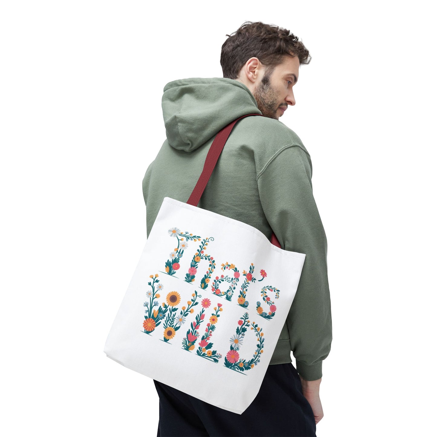 That’s Wild Floral Tote Bag – Cute Boho Canvas Bag With Colorful Flower Lettering, Eco Reusable Shopping Tote, Nature Lover Gift For Everyday Style