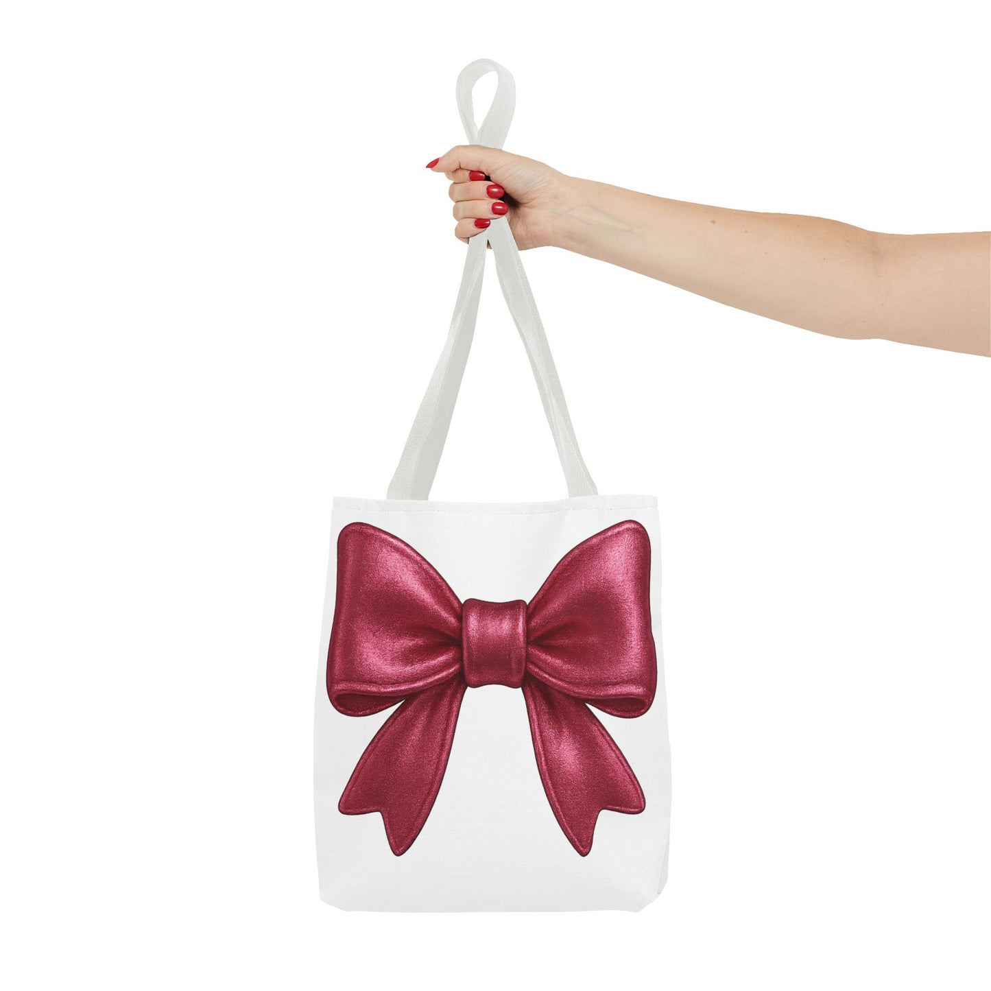Chic Red Bow Tote Bag – Cute Girly Gift for Her, Fashionable White Bag with Red Handles, Kawaii Aesthetic Purse, Everyday Style