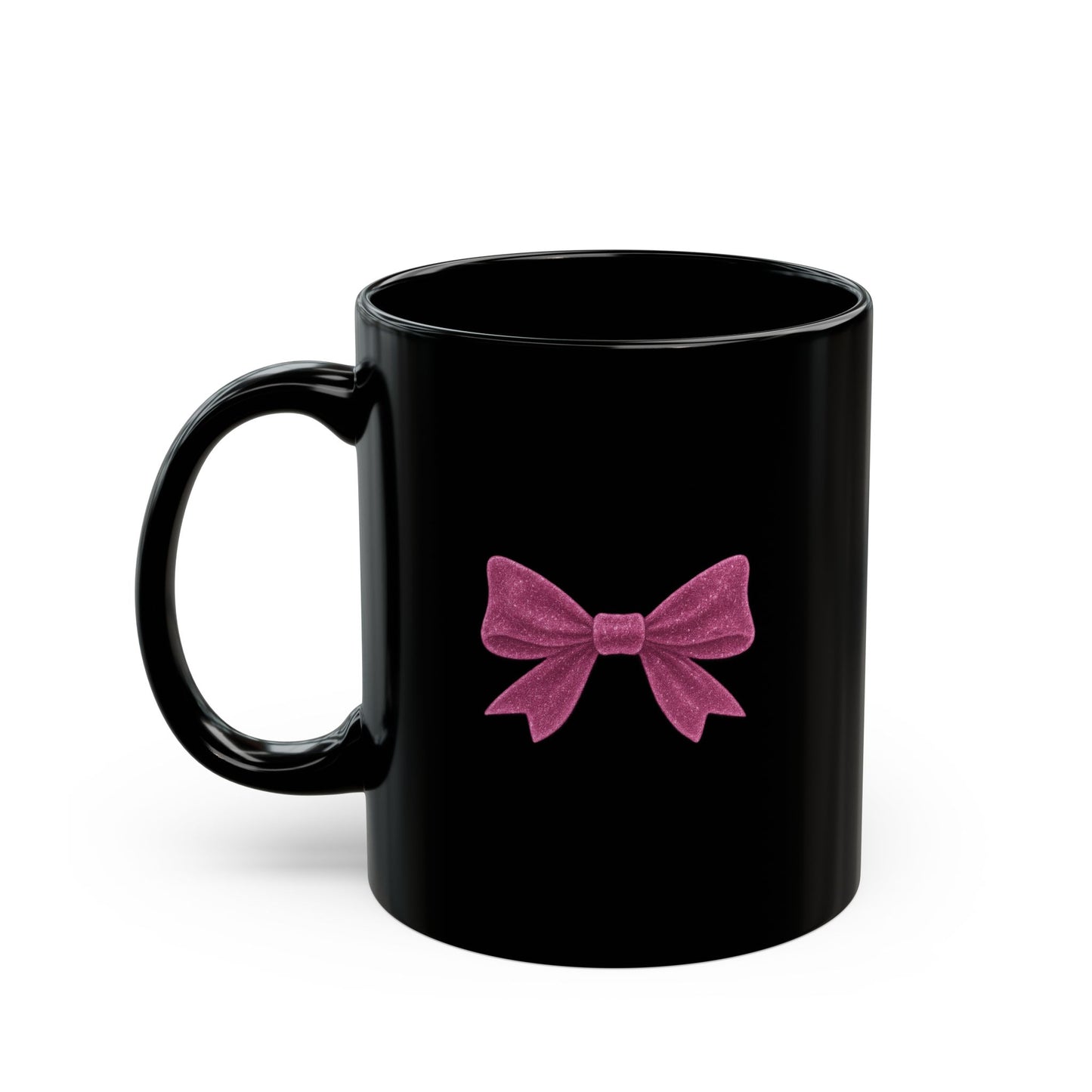 Black Mug with Pink Bow – Aesthetic Coffee Mug for Women | Cute Girly Gift, Desk Accessory, Kawaii Style Cup for Coworkers & Friends