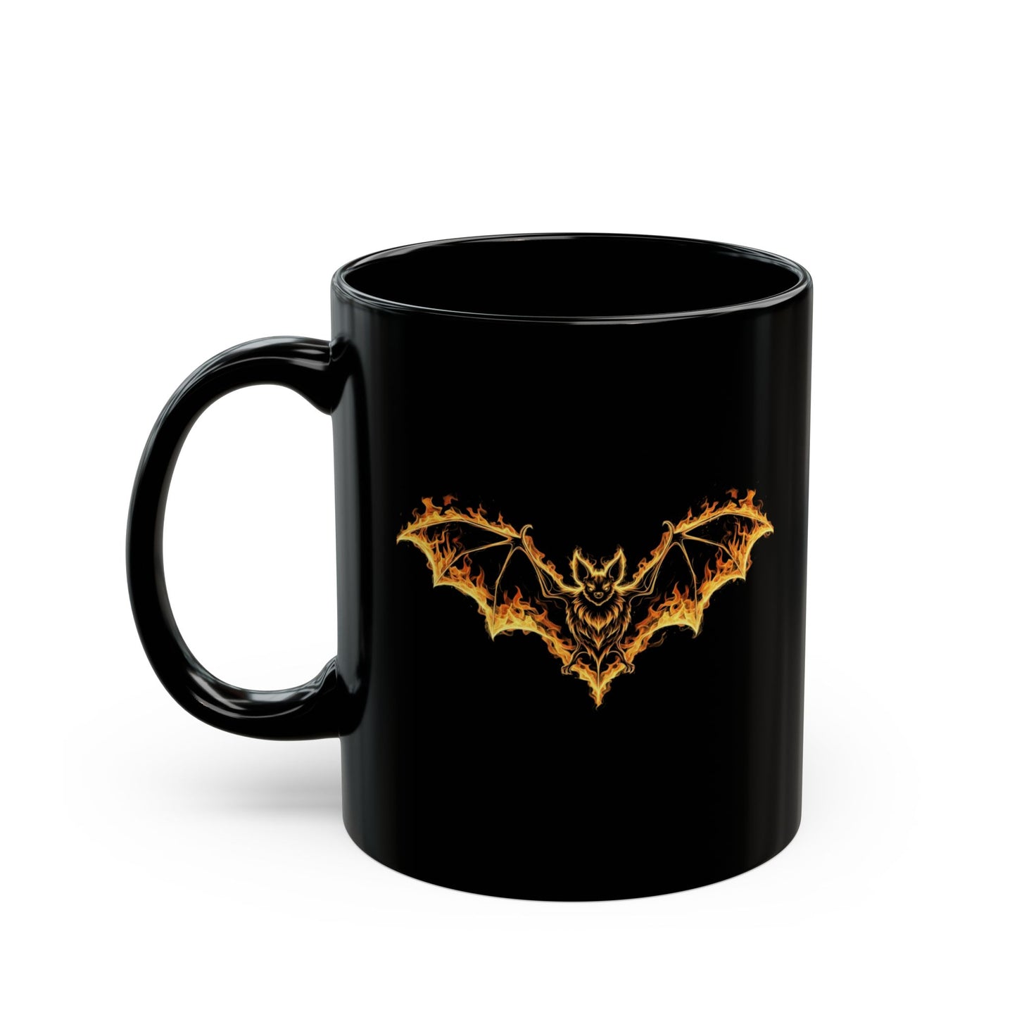 Flaming Bat Mug - Gothic Fire Bat Coffee Cup, Halloween Bat Mug, Spooky Gothic Horror Gift, Vampire Aesthetic Mug, 11oz and 15oz Black