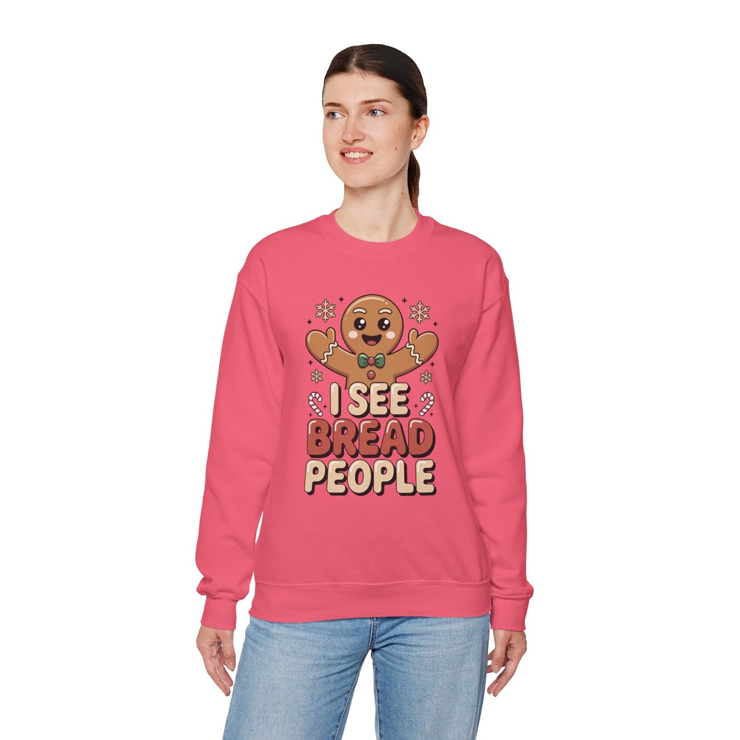 I See Bread People Christmas Sweatshirt, Funny Gingerbread Holiday Sweater, Unisex Crewneck, Cute Christmas Gift For Friends And Family