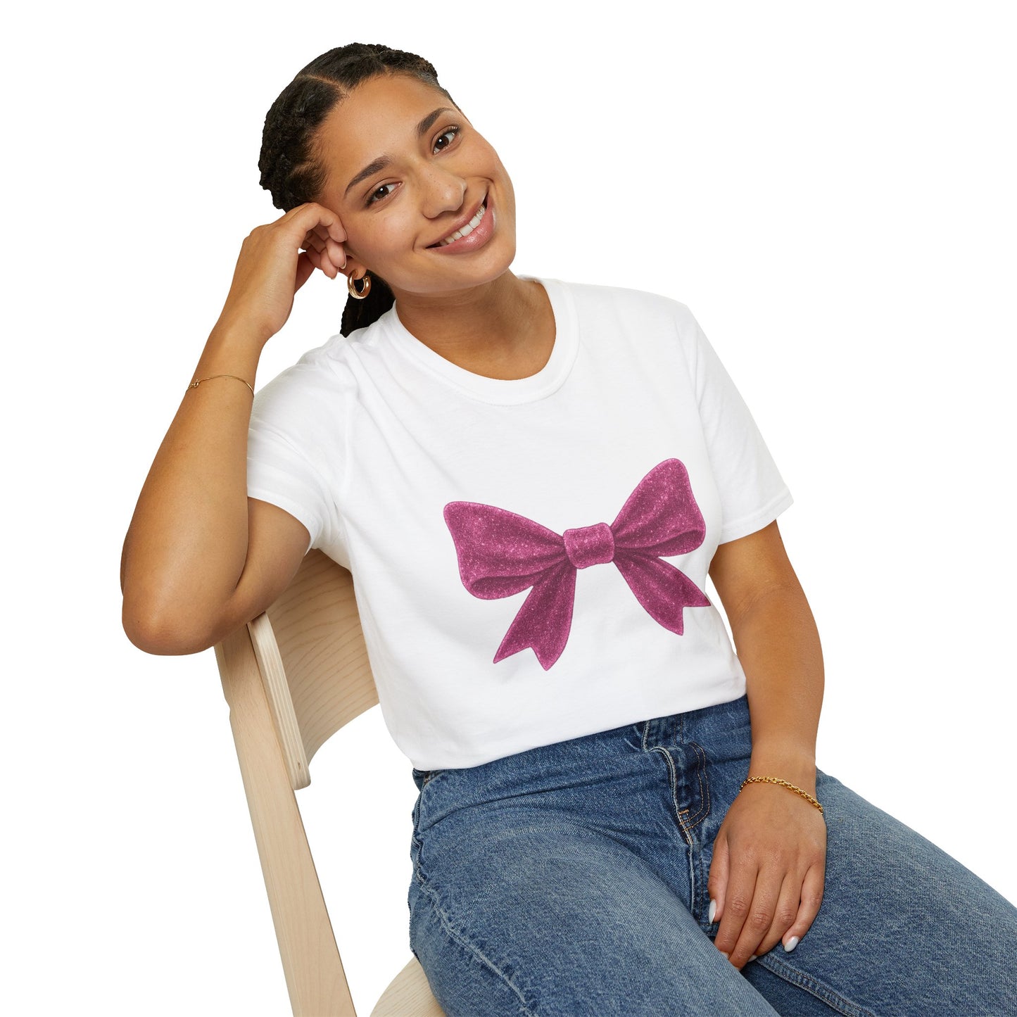 Feminine Pink Bow Graphic Tee | Coquette Bow T-Shirt | Sparkly Ribbon Shirt for Soft Girl Aesthetic | Gift for Her