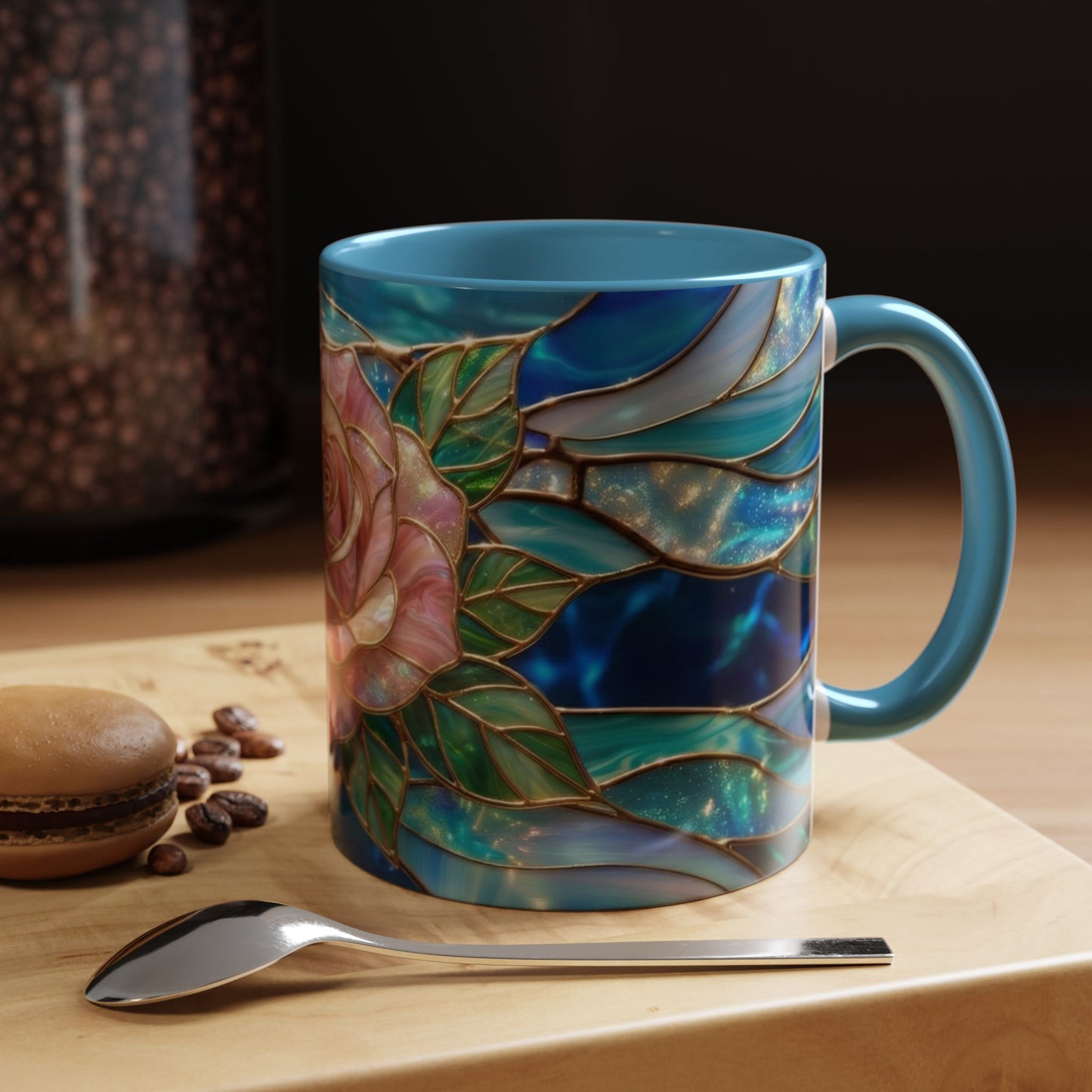 Stained Glass Rose Mug, Pink Flower Coffee Cup, Fantasy Floral Tea Cup, Magical Garden Gift, Galaxy Rose Art, Botanical Lover Present