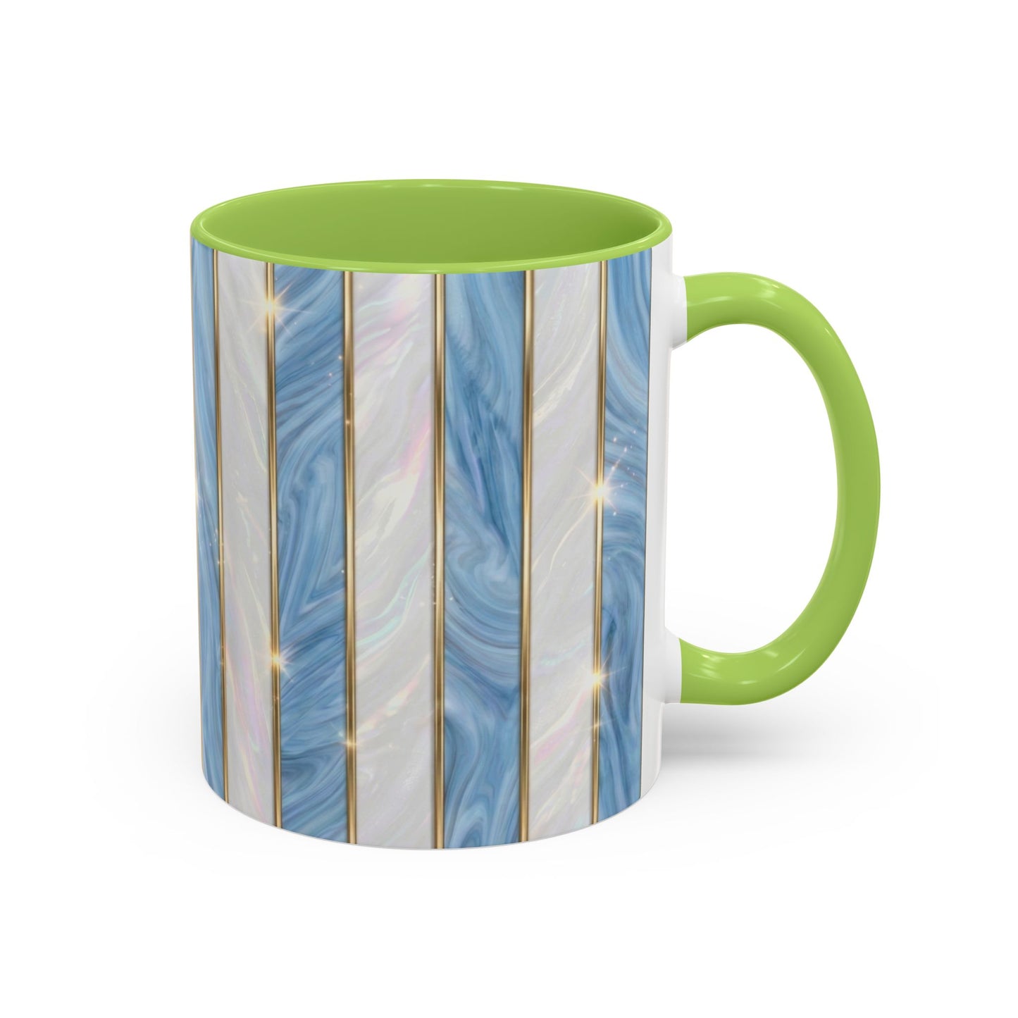 Faux Stained Glass Mug, Blue Pearlescent Coffee Cup, Art Deco Stained Glass Decor, Elegant Gold Stripe Teacup, Unique Art Gift For Her
