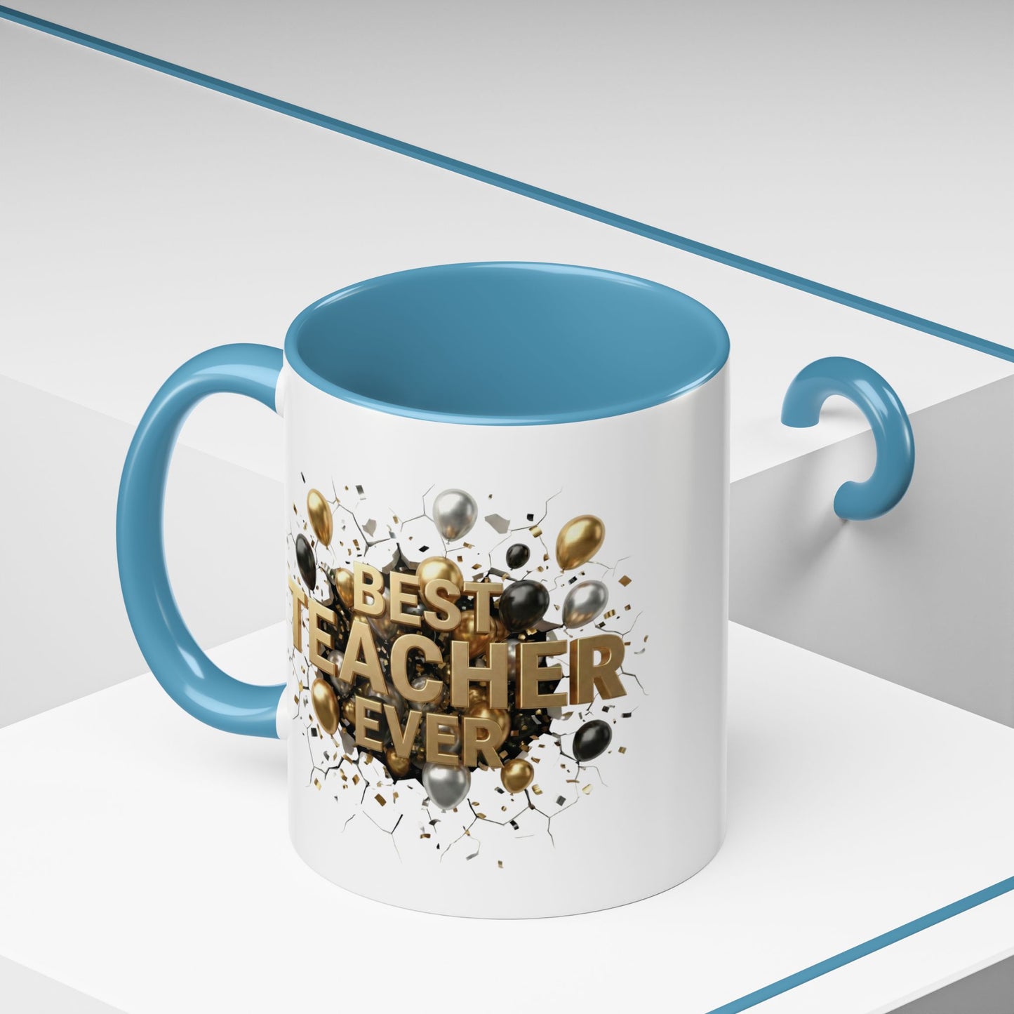 Personalized Teacher Mug, Best Teacher Ever Gift, Custom Educator Coffee Cup, 3D Gold Balloon Design, Teacher Appreciation Present