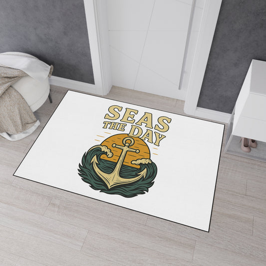 Seas the Day Nautical Doormat - Funny Anchor Rug - Coastal Home Decor - Beach House Entry Mat - Ocean Themed Gift - Boat Lover Decor