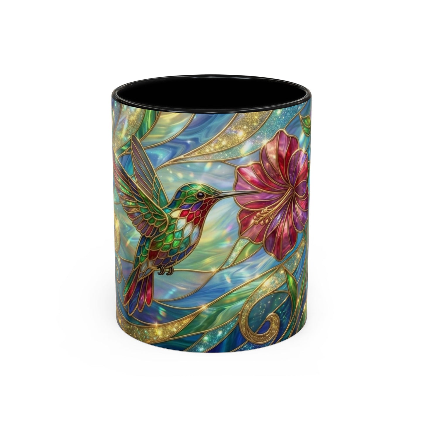Stained Glass Hummingbird Mug, Colorful Floral Coffee Cup, Bird And Flower Art Mug, Nature Lover Gift, Artistic Garden Mug, Unique Gift