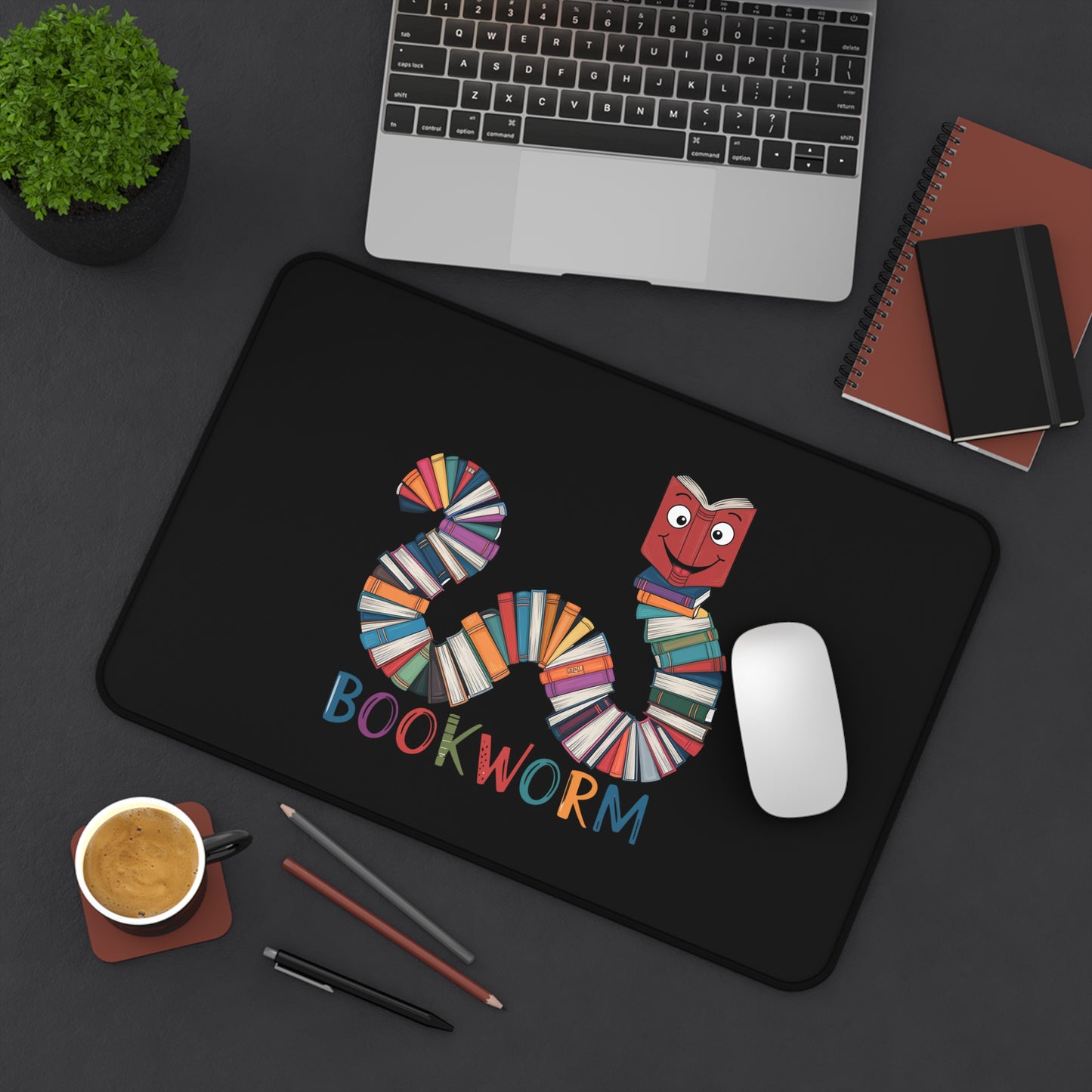 Desk Mat Mouse Pad Bookworm Fun Design