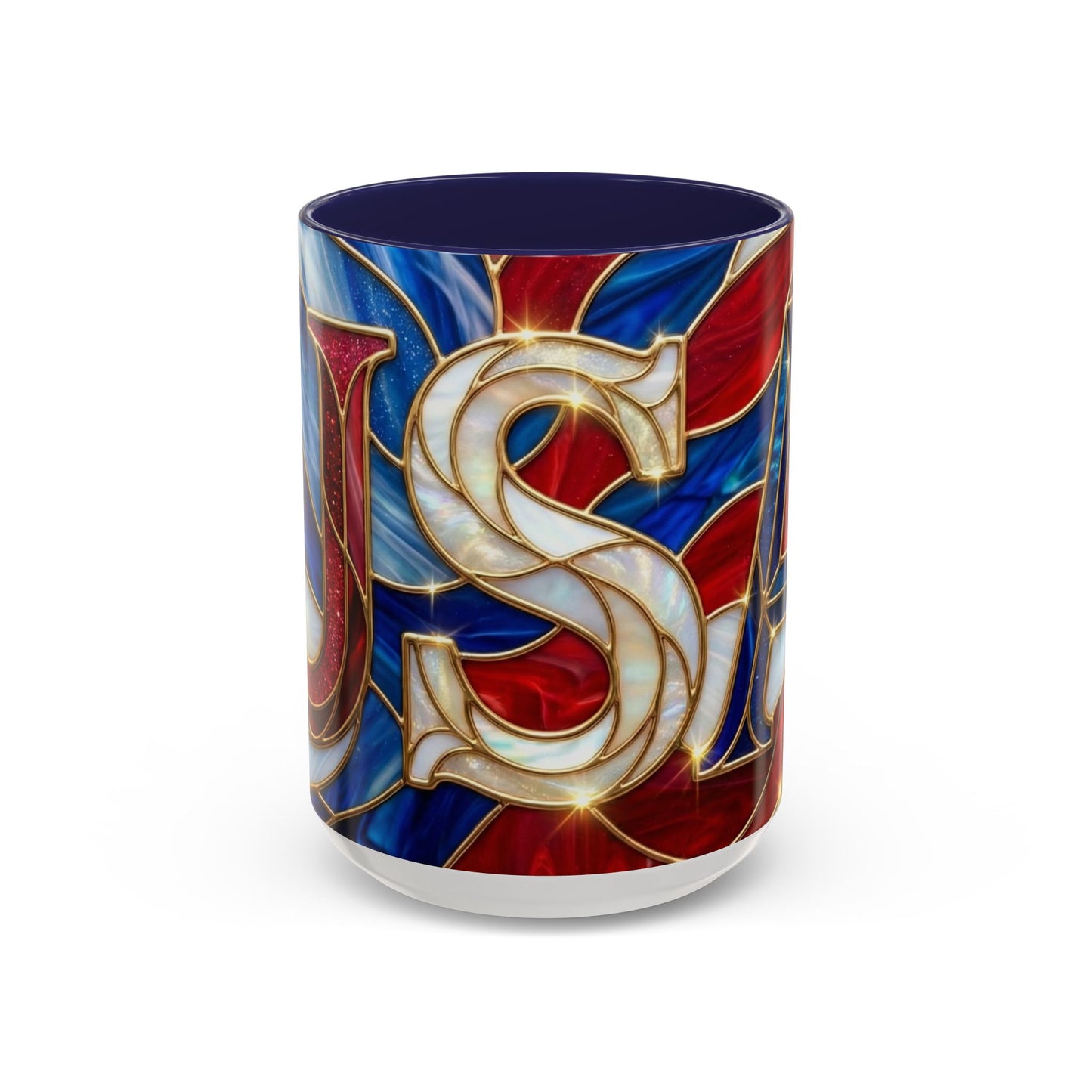 USA Patriotic Coffee Mug, Stained Glass USA Mug, Red White Blue Ceramic Mug, American Flag Style Mug, 11oz 15oz Mug