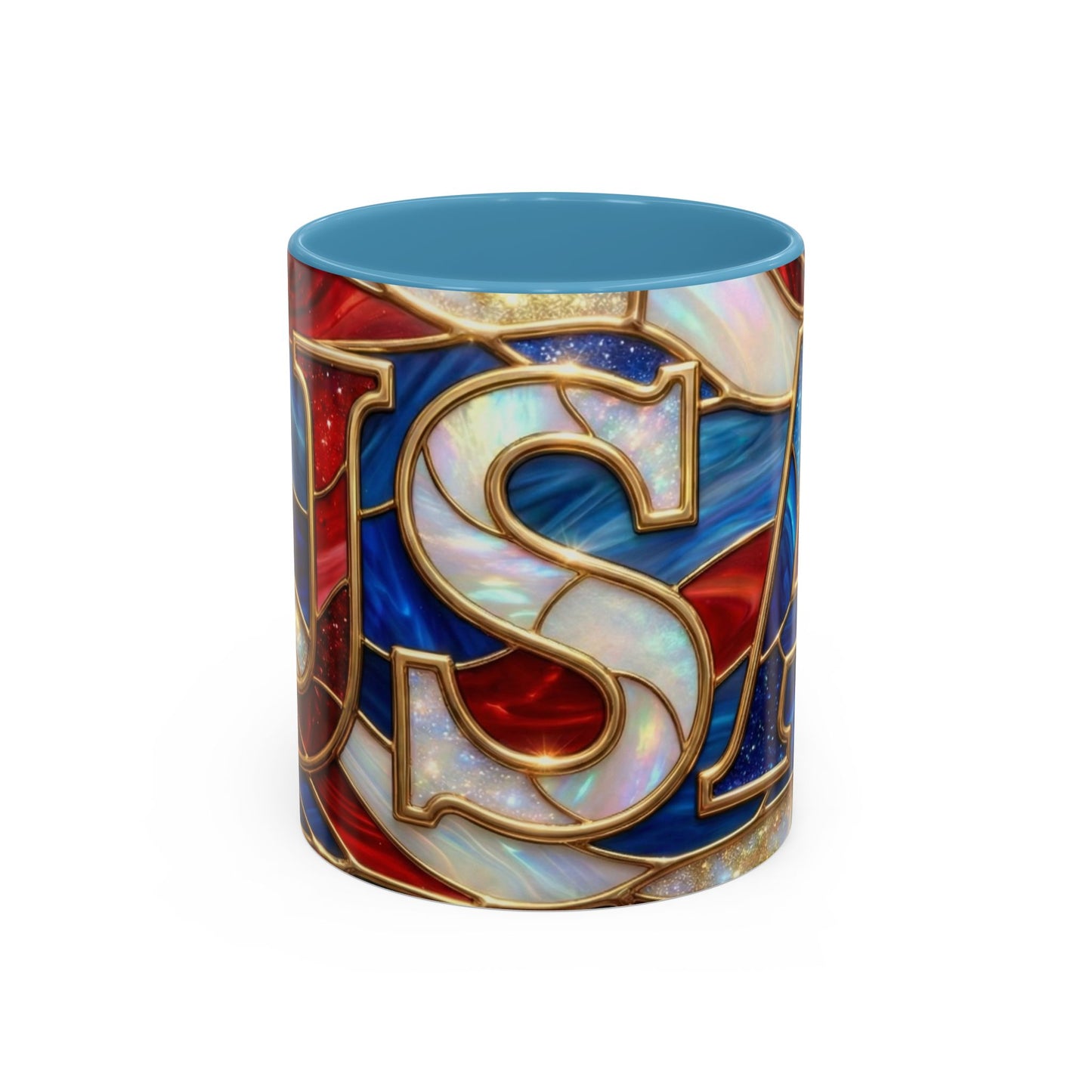 USA Patriotic Coffee Mug, Stained Glass USA Mug, Red White Blue Ceramic Mug, American Flag Style Mug, 11oz 15oz Mug