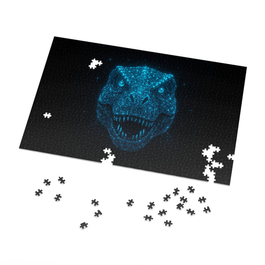 Bioluminescent T-Rex Dinosaur Puzzle - Neon Blue Glow‑Inspired 252-2000‑Piece Jigsaw, Family Fun, Unique Décor, Gift for Kids and Adults