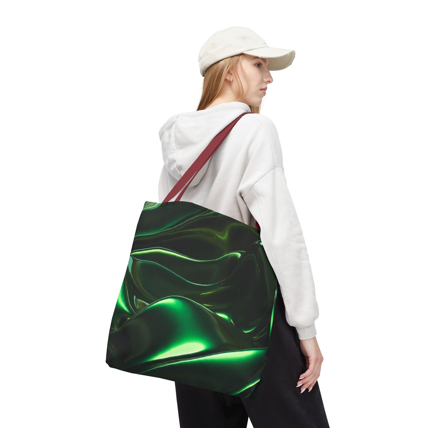 Futuristic Green Tote Bag - Abstract Metallic Wave Art Tote - Glossy Cyber Aesthetic Bag, Techwear Vibes, Edgy Gamer Gift, Trendy Street Style