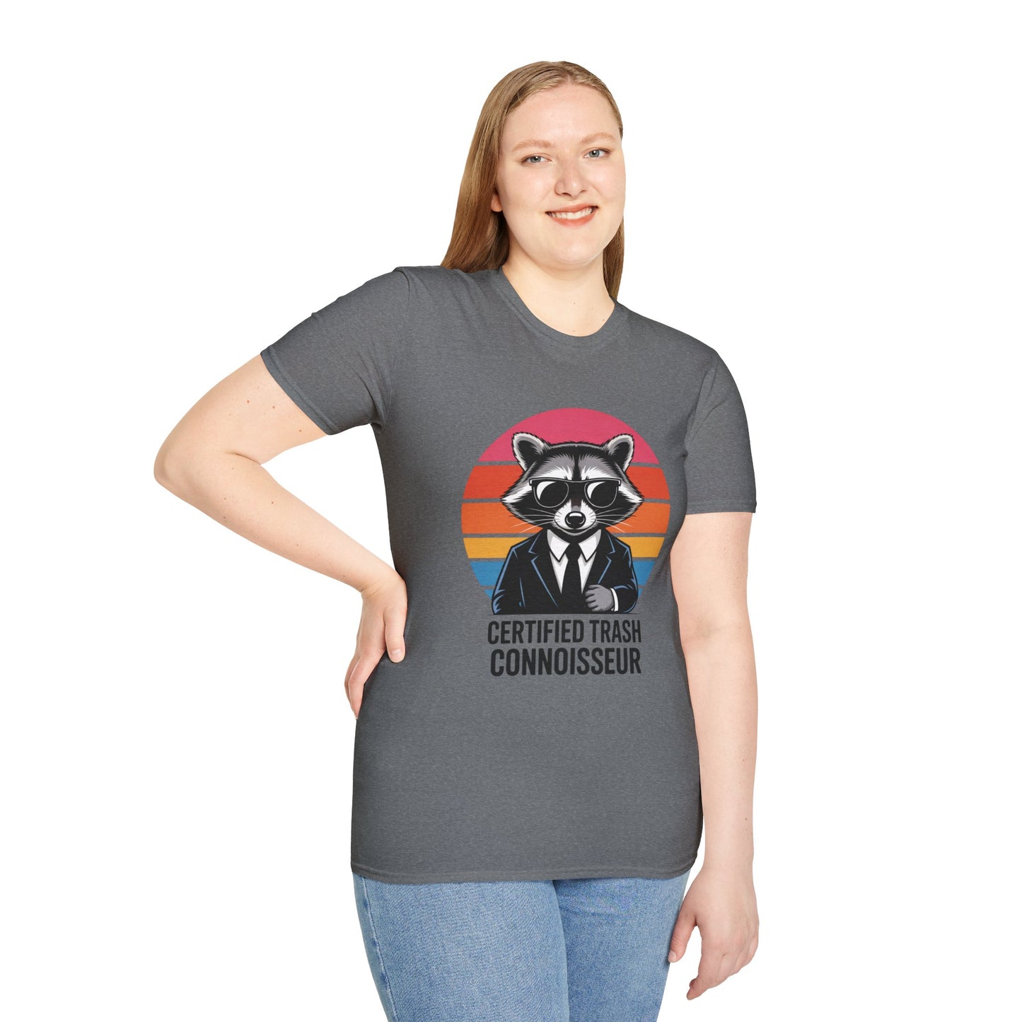 Certified Trash Connoisseur Raccoon Shirt - Funny Trash Panda Graphic Tee - Retro Sunset Vintage Vibe - Unique Gift for Raccoon Lover