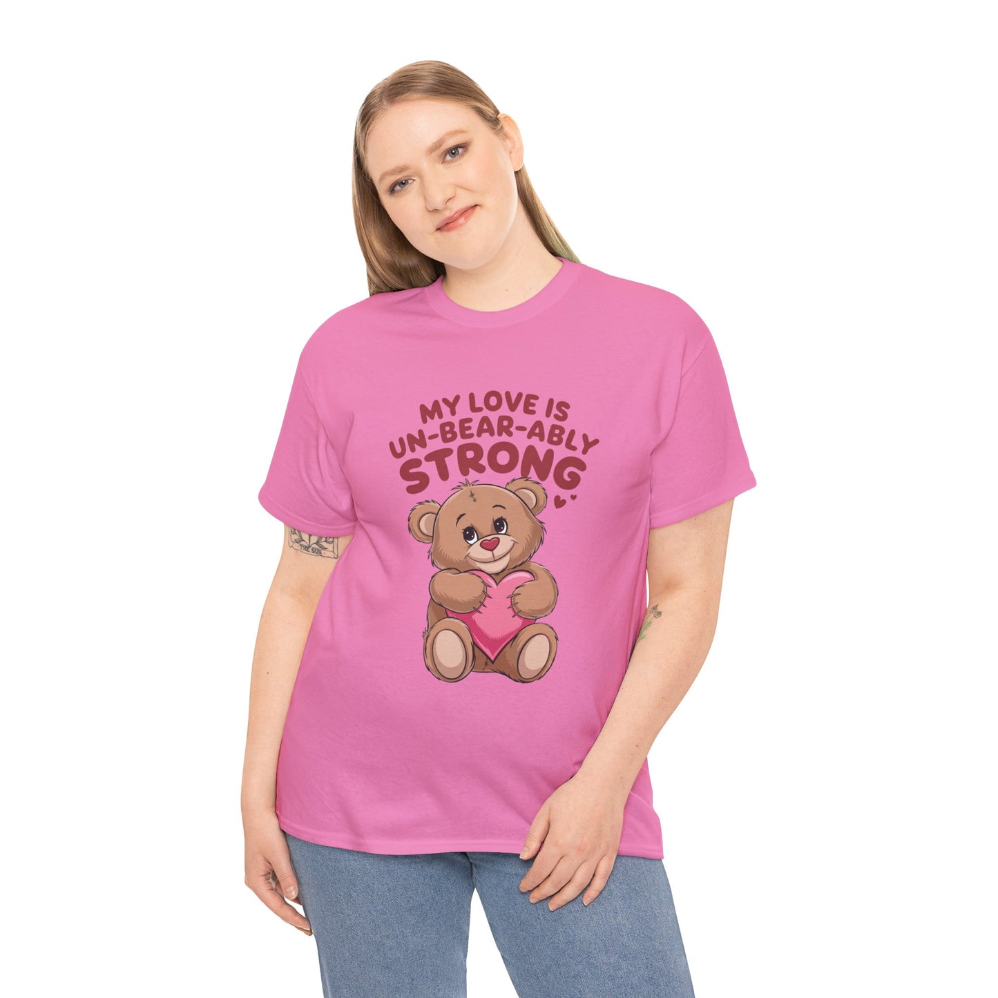 Un-Bear-ably Strong Valentine Shirt, Teddy Bear Heart Tee, Cute Love Graphic T-Shirt, Valentines Gift, Romantic Couple Top, Gift For Her