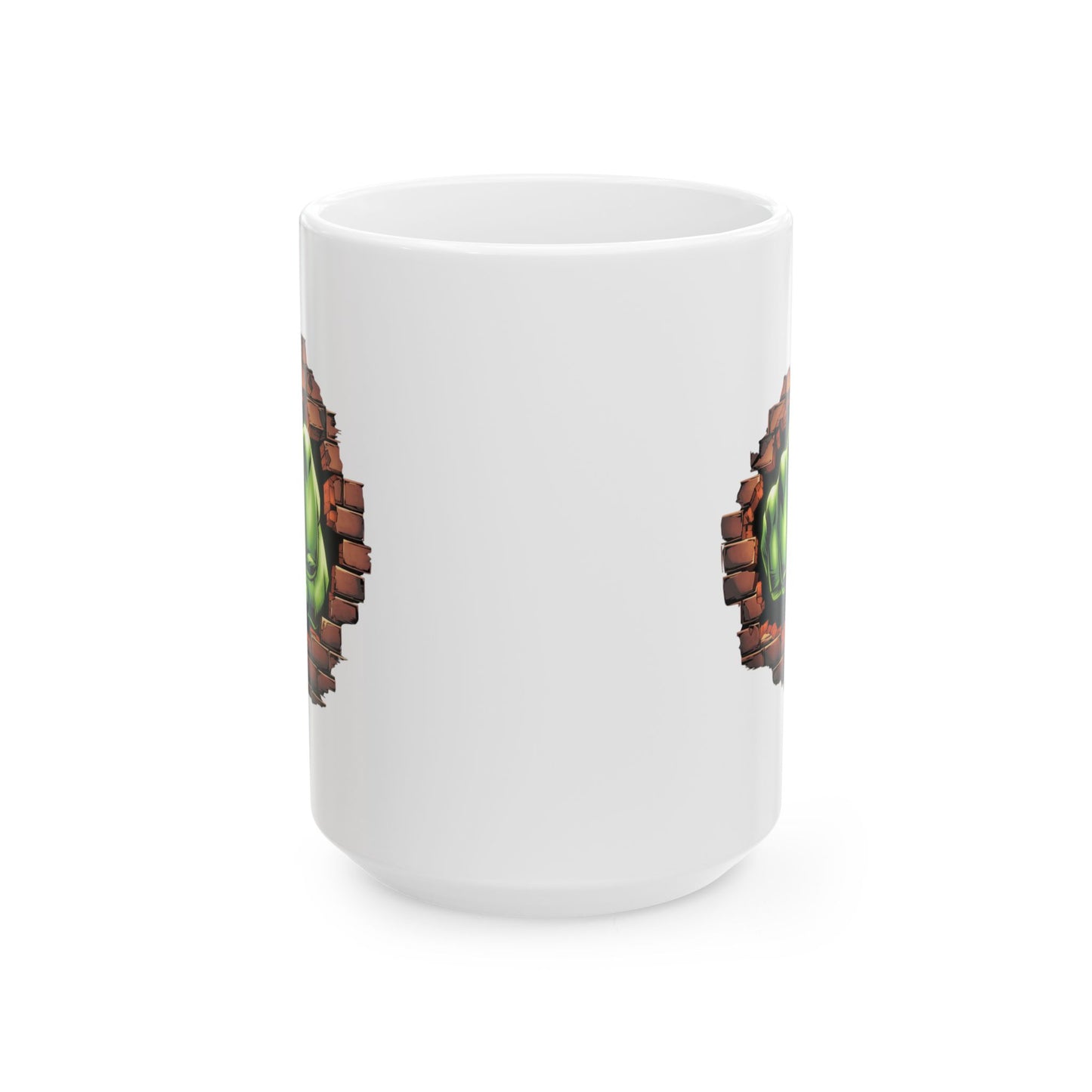 Smash Fist Mug – Green Fist Punching Through Wall Coffee Cup, Superhero Inspired Design, Dishwasher Safe, Funny Gift for Fans & Coffee Lovers