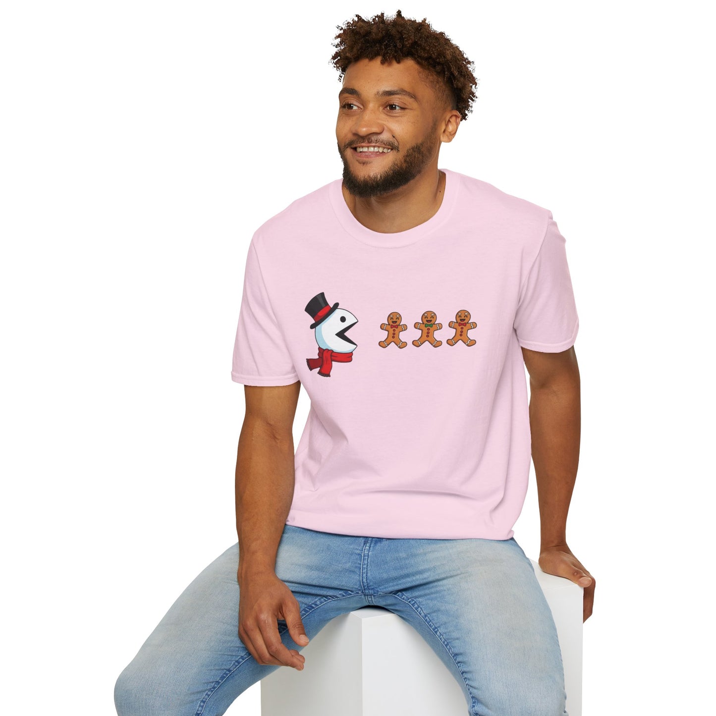 Snowman Pacman Christmas Shirt, Funny Gingerbread Men Tee, Cute Holiday Snowman T-Shirt, Christmas Humor Graphic Tee, Winter Holiday Shirt