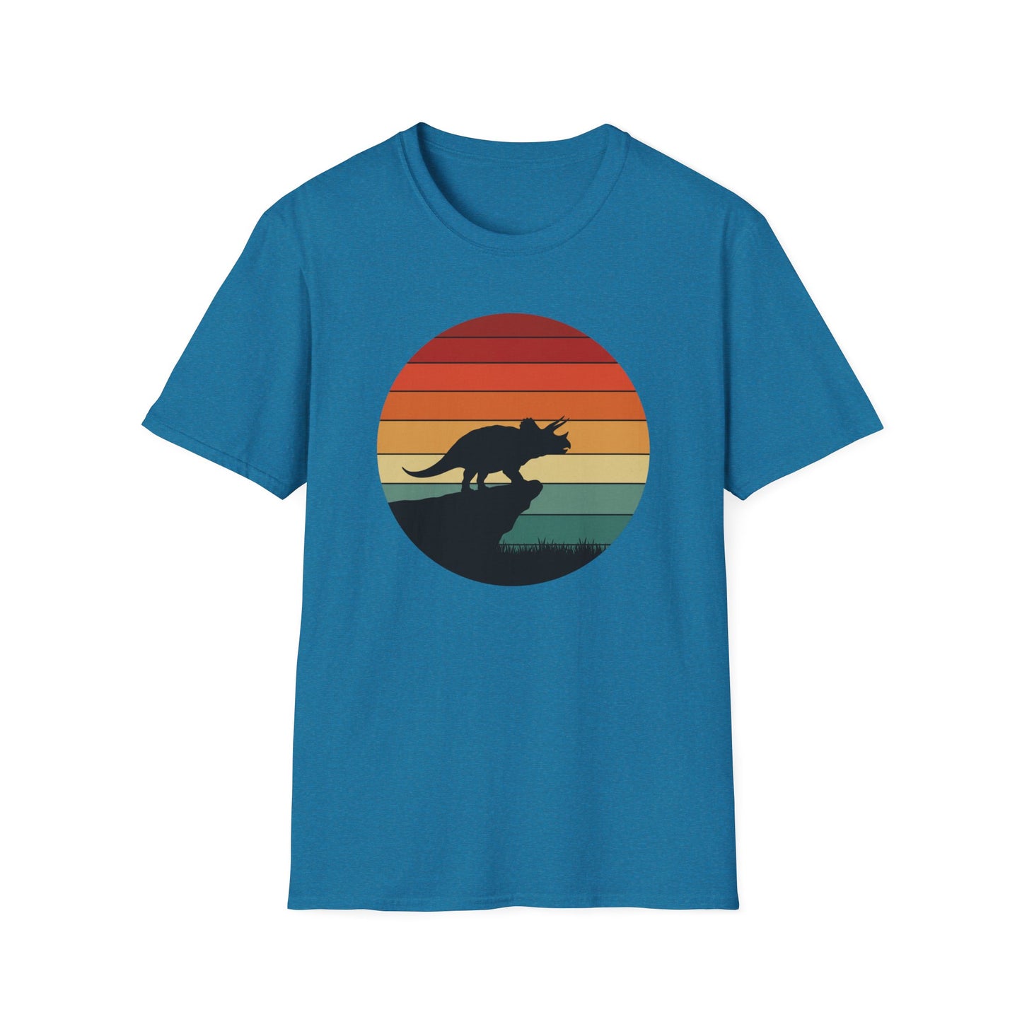 Retro Triceratops Sunset T-Shirt - Vintage Dino Graphic Tee - Unisex Softstyle Dinosaur Shirt - Nature and Prehistoric Lover Gift