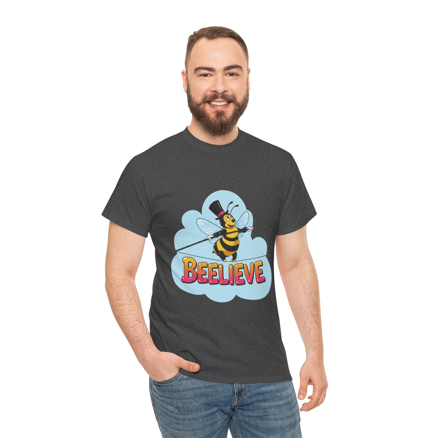 “Beelieve” Bee Pun T‑Shirt | Cute Bee Graphic Tee | Inspirational Pun Shirt | Funny Nature Lover Gift | Bee Belief Positive Vibes Tee