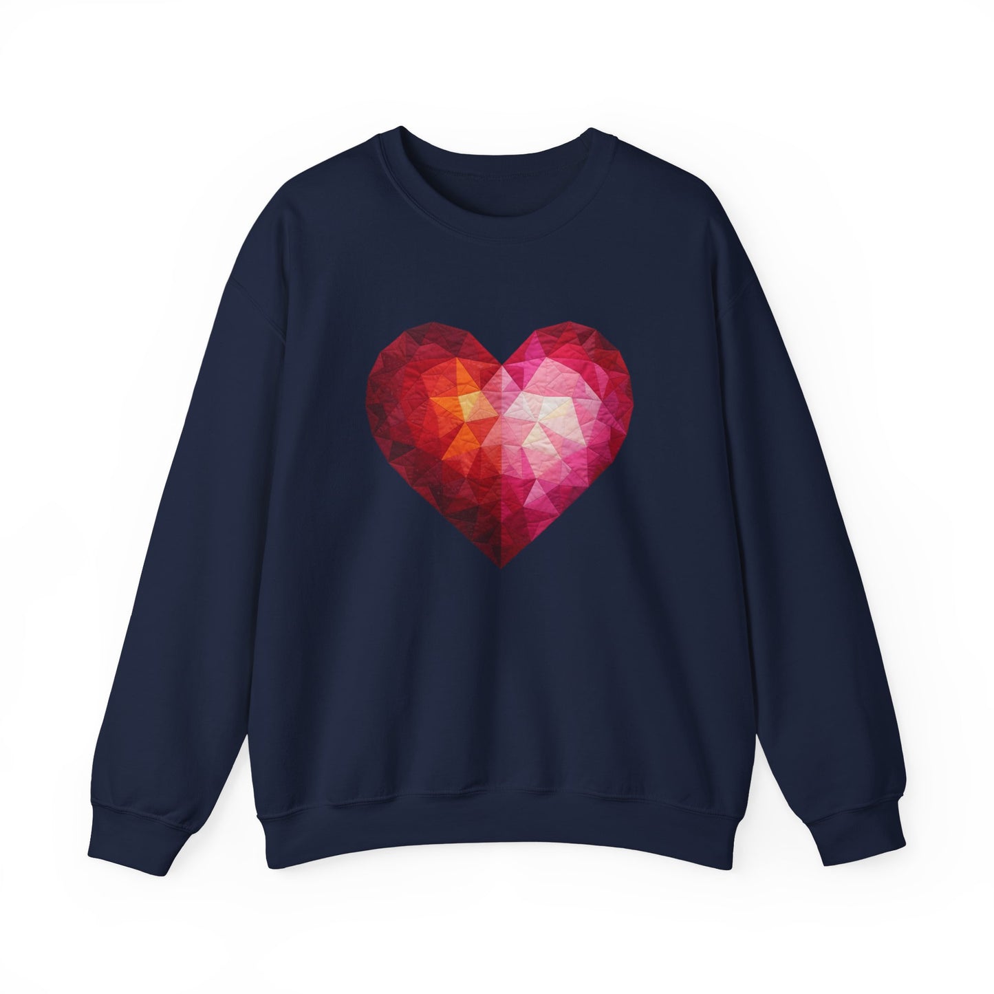 Faux Patchwork Heart Sweatshirt, Geometric Heart Sweater, Cute Valentines Sweatshirt, Cozy Pink Heart Crewneck, Winter Heart Pullover