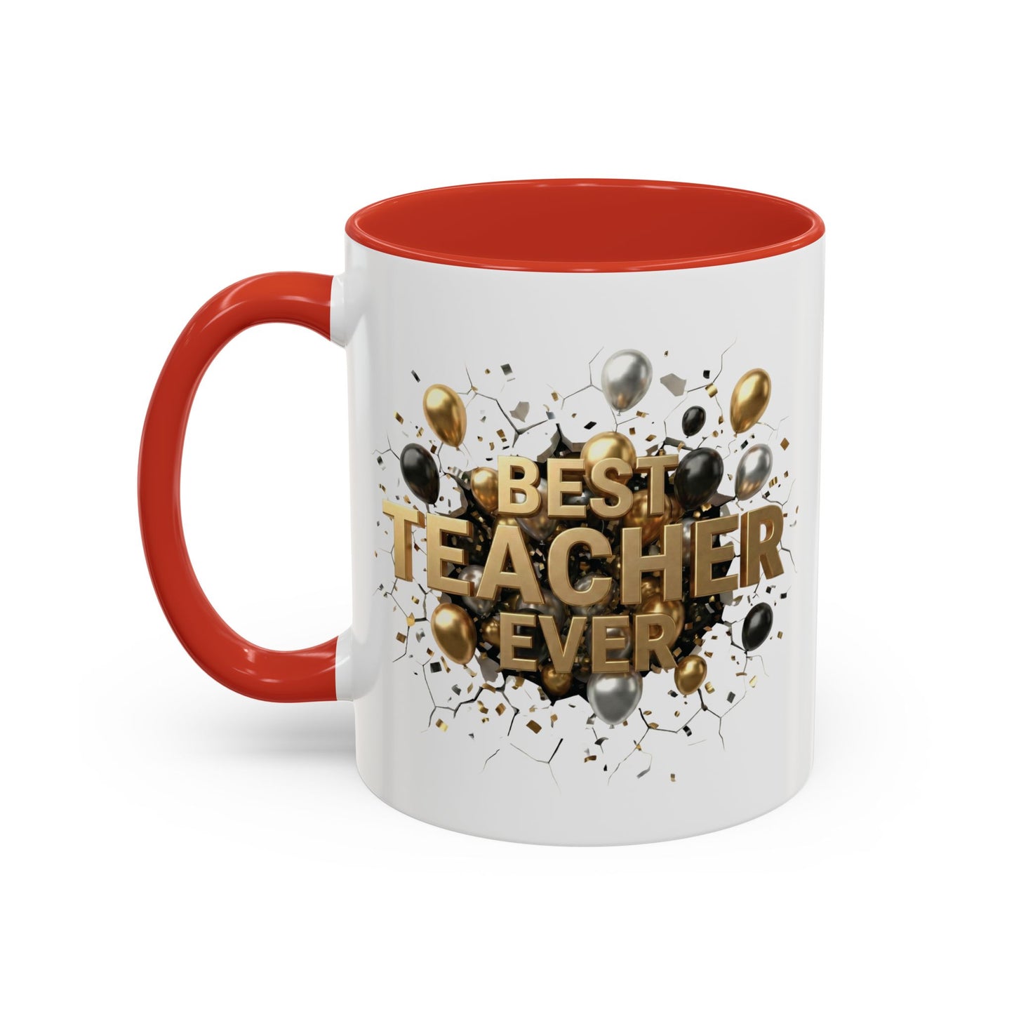 Personalized Teacher Mug, Best Teacher Ever Gift, Custom Educator Coffee Cup, 3D Gold Balloon Design, Teacher Appreciation Present