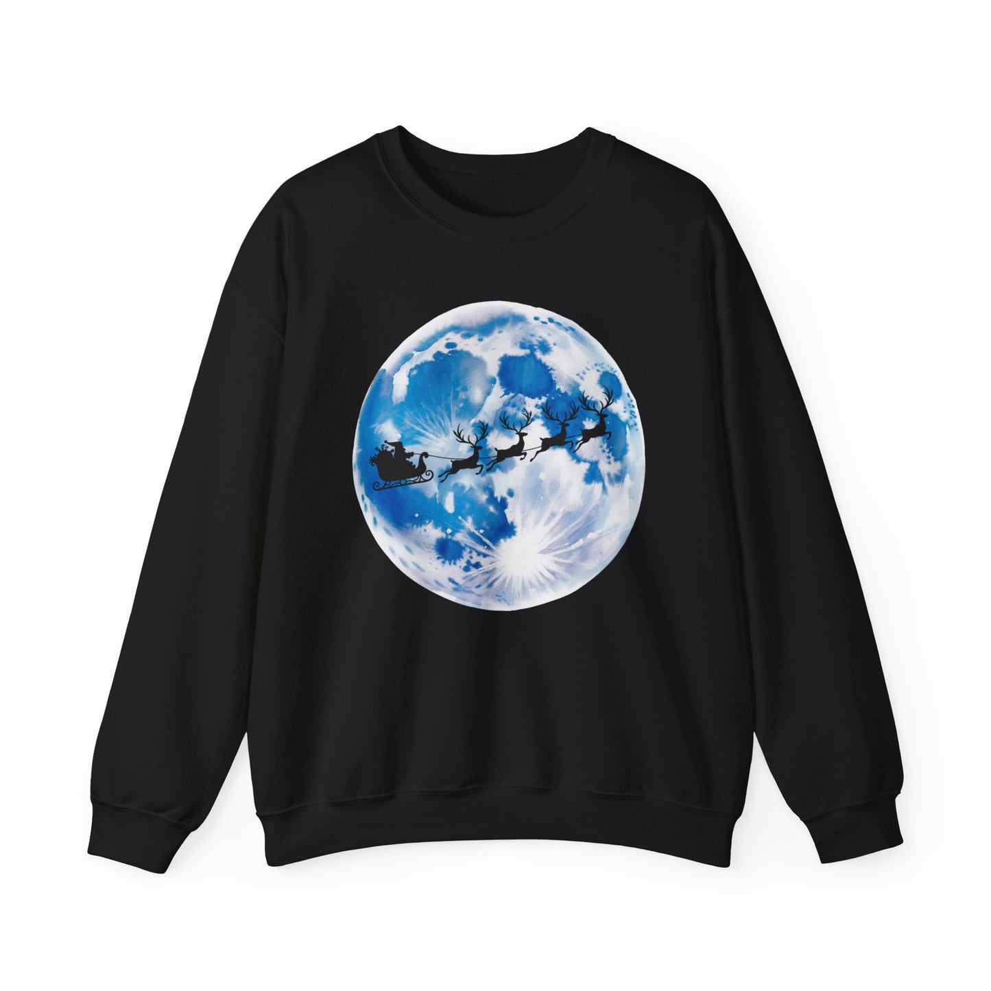 Santa And Reindeer Full Moon Christmas Sweatshirt, Holiday Night Sky Sweater, Cozy Unisex Crewneck, Festive Gift For Christmas Lovers