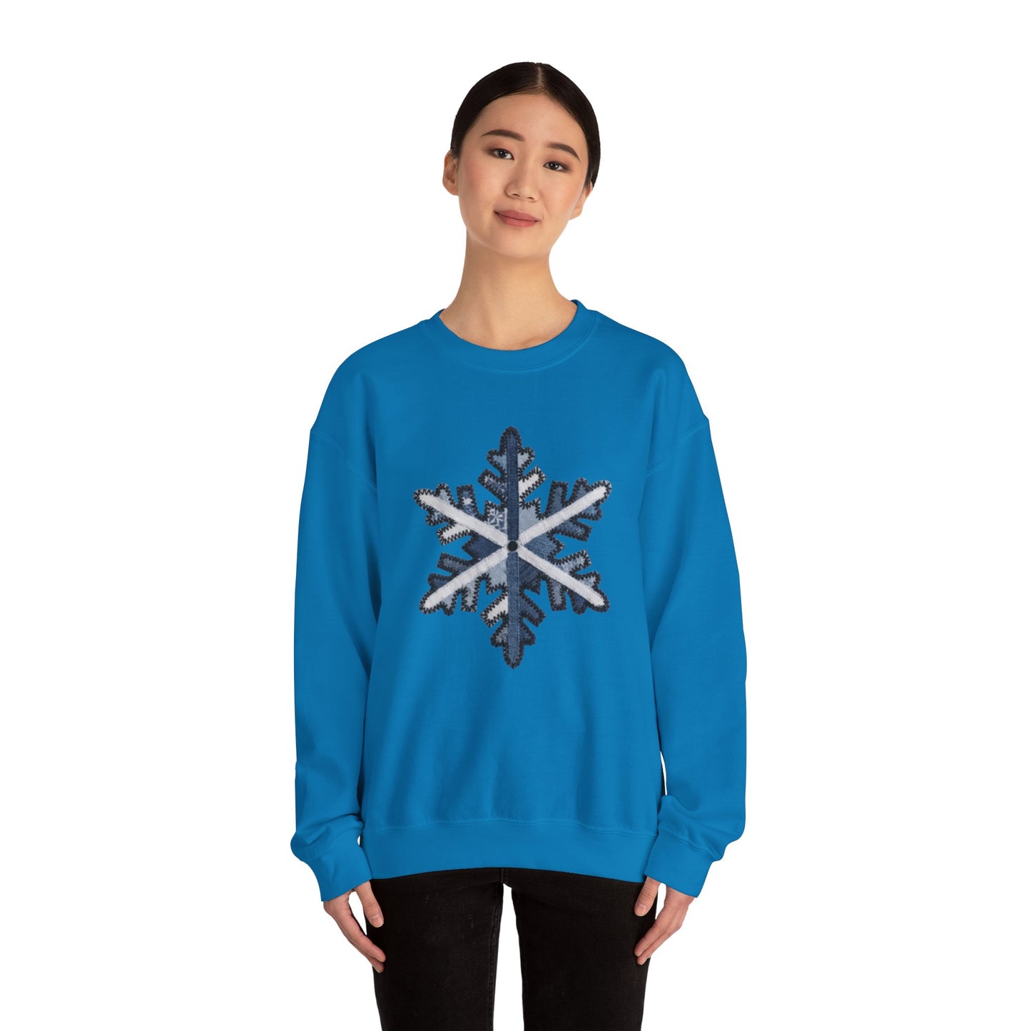 Faux Patchwork Snowflake Sweatshirt, Winter Snowflake Crewneck, Cozy Christmas Sweatshirt, Holiday Patchwork Sweater, Winter Gift