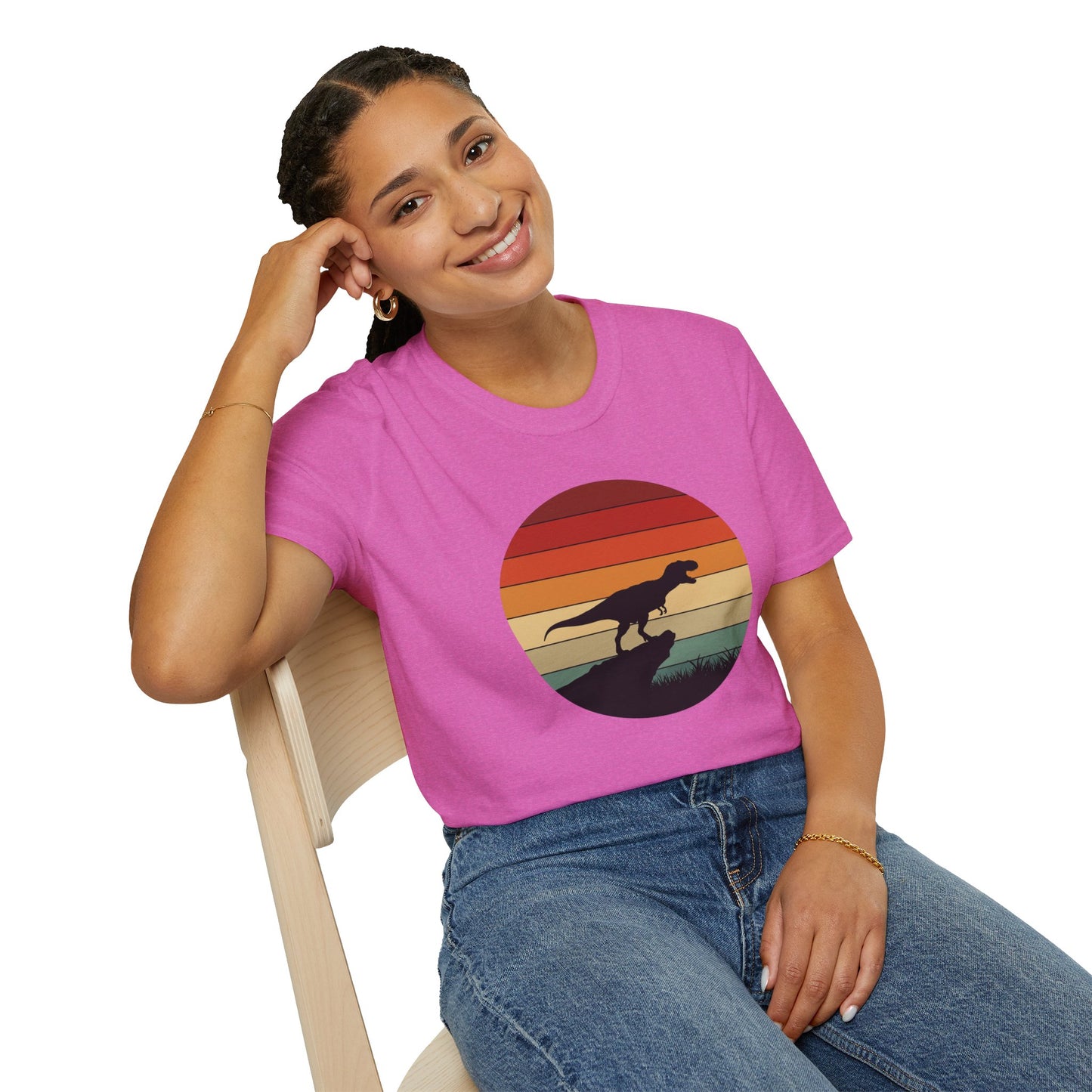 Retro T-Rex Dinosaur Shirt for Men Women - Vintage Sunset Graphic Tee - Unisex Jurassic Gift Idea Funny Casual Dino T-Shirt