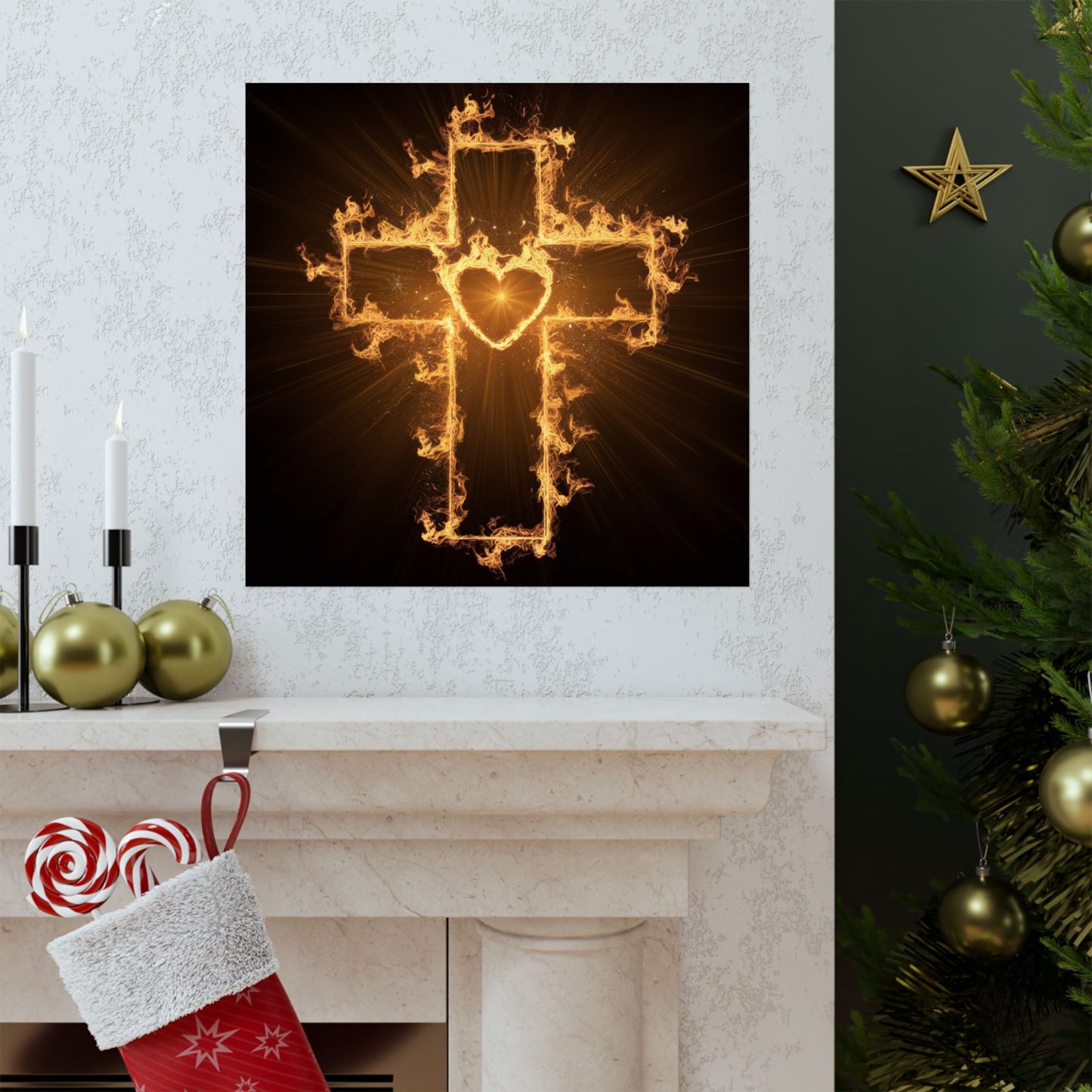 Spiritual Matte Vertical Posters - Fiery Cross Design